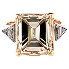 Vintage French GIA Fancy Color 5.79 Carat Step Cut Diamond 18K Rose Gold Ring