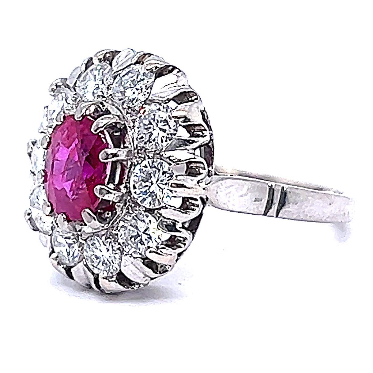 Women's or Men's Vintage French GIA 1.39 Carat No Heat Burma Ruby Diamond Platinum Ring