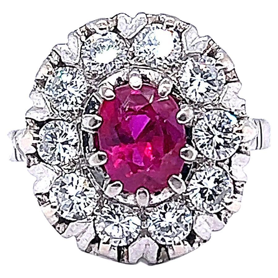 Vintage French GIA 1.39 Carat No Heat Burma Ruby Diamond Platinum Ring