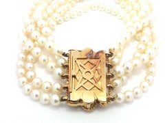 Vintage French GIA Pearl 5 Strand Bracelet 18k Yellow Gold Burma Ruby Clasp