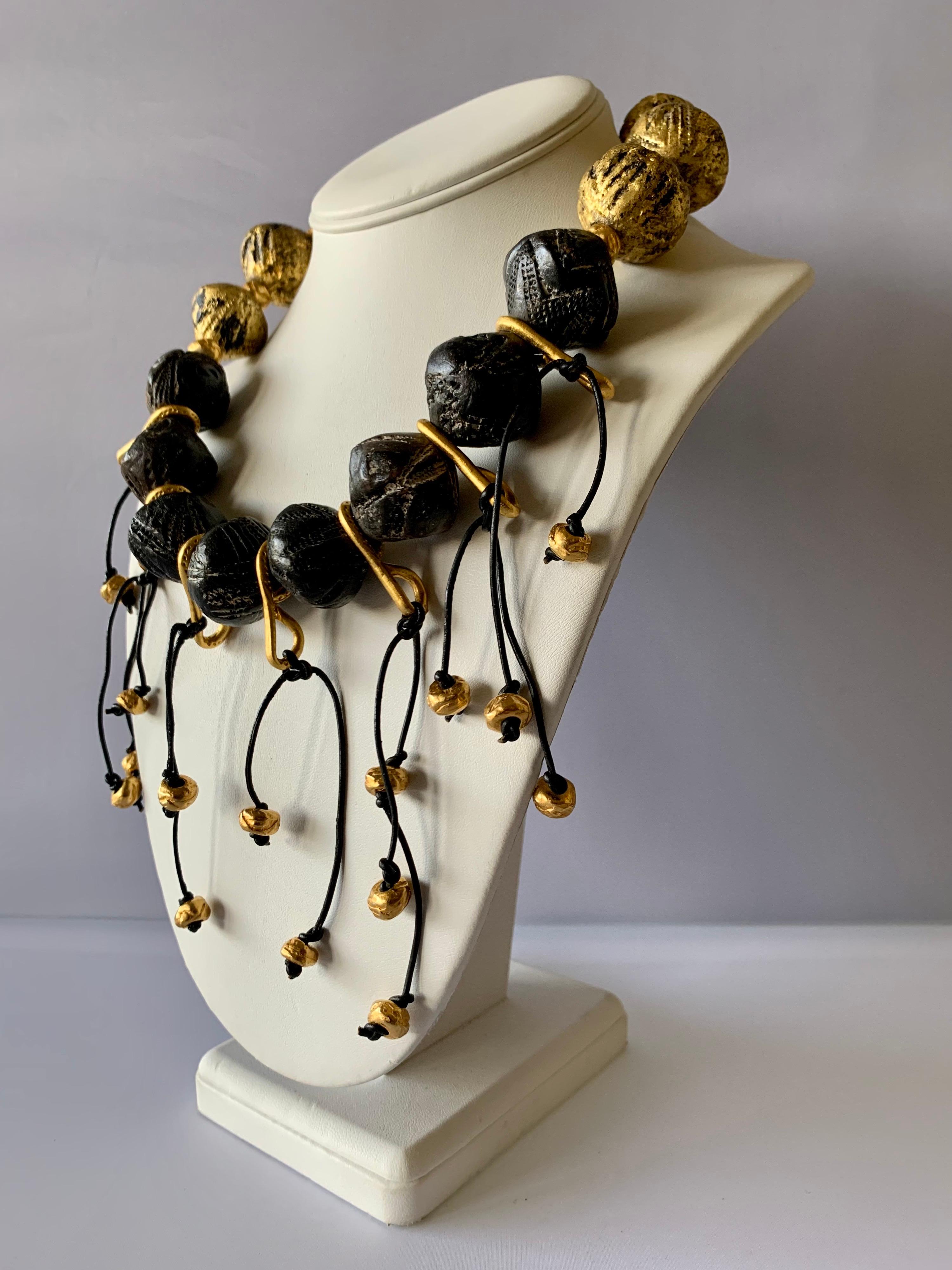 Artisan Vintage French Gilded Fringe Statement Necklace