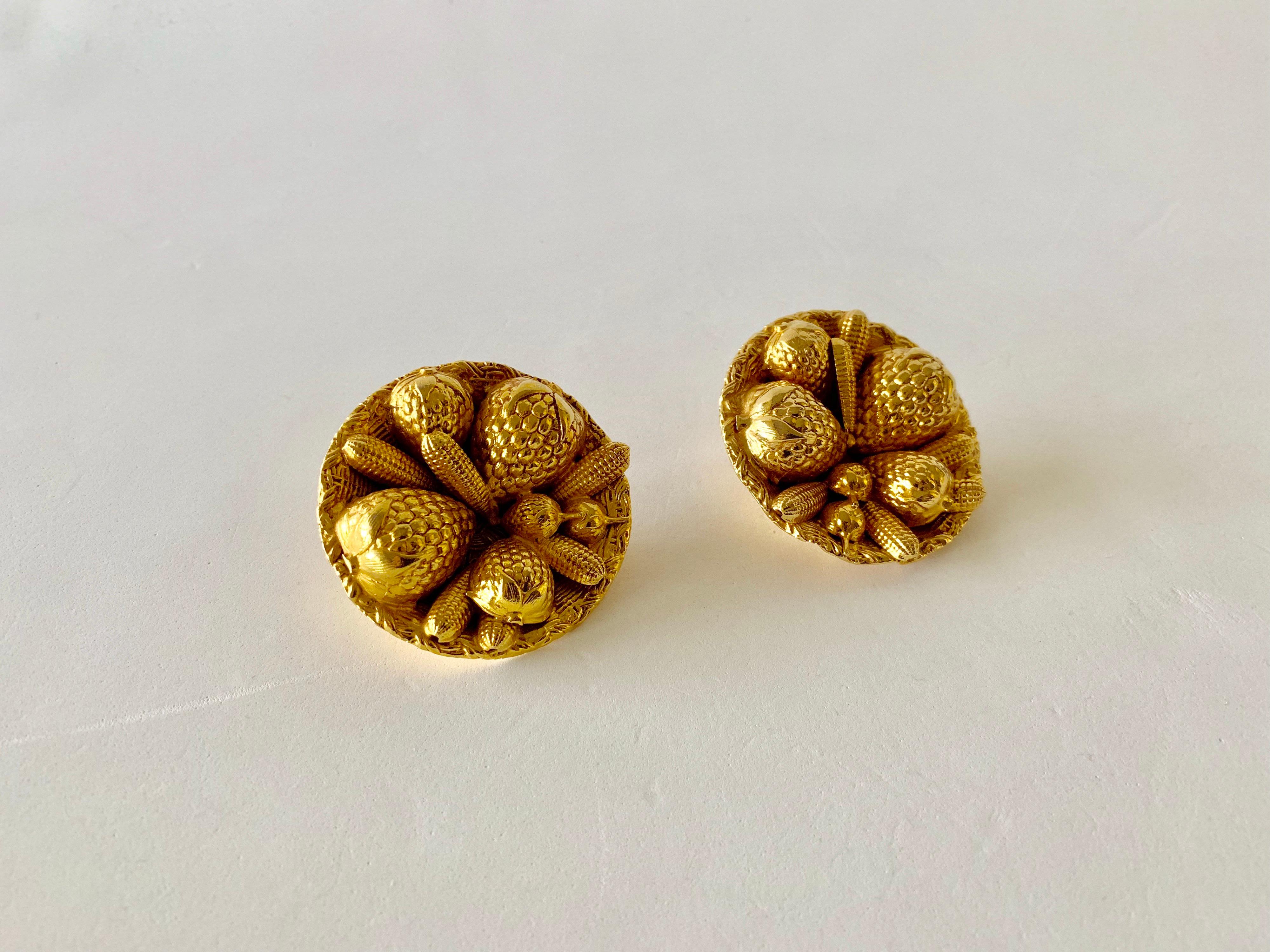 Vintage French Gilt Basket Statement Earrings  For Sale 3