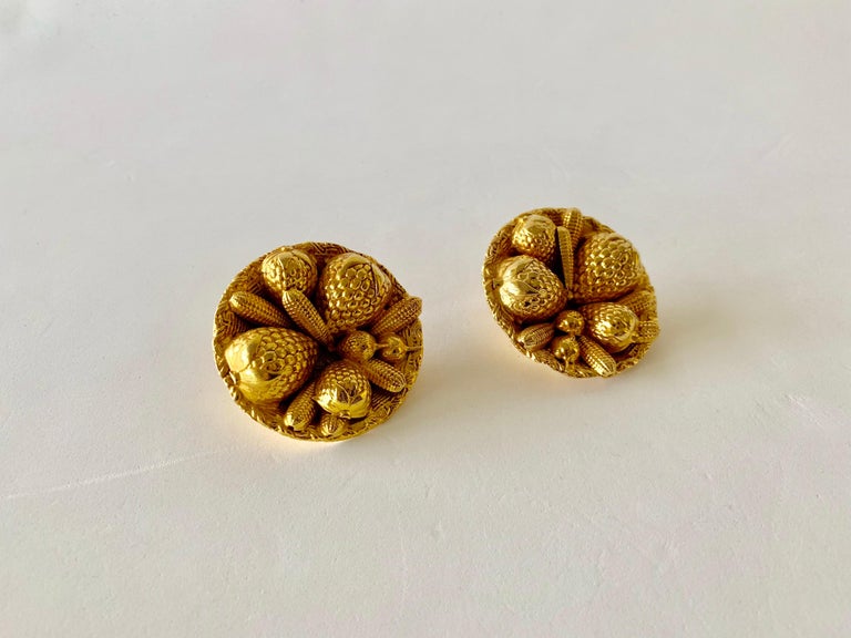 Vintage French Gilt Basket Statement Earrings For Sale at 1stDibs
