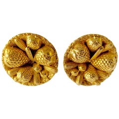 Boucles d'oreilles fantaisie vintage en forme de panier doré français 