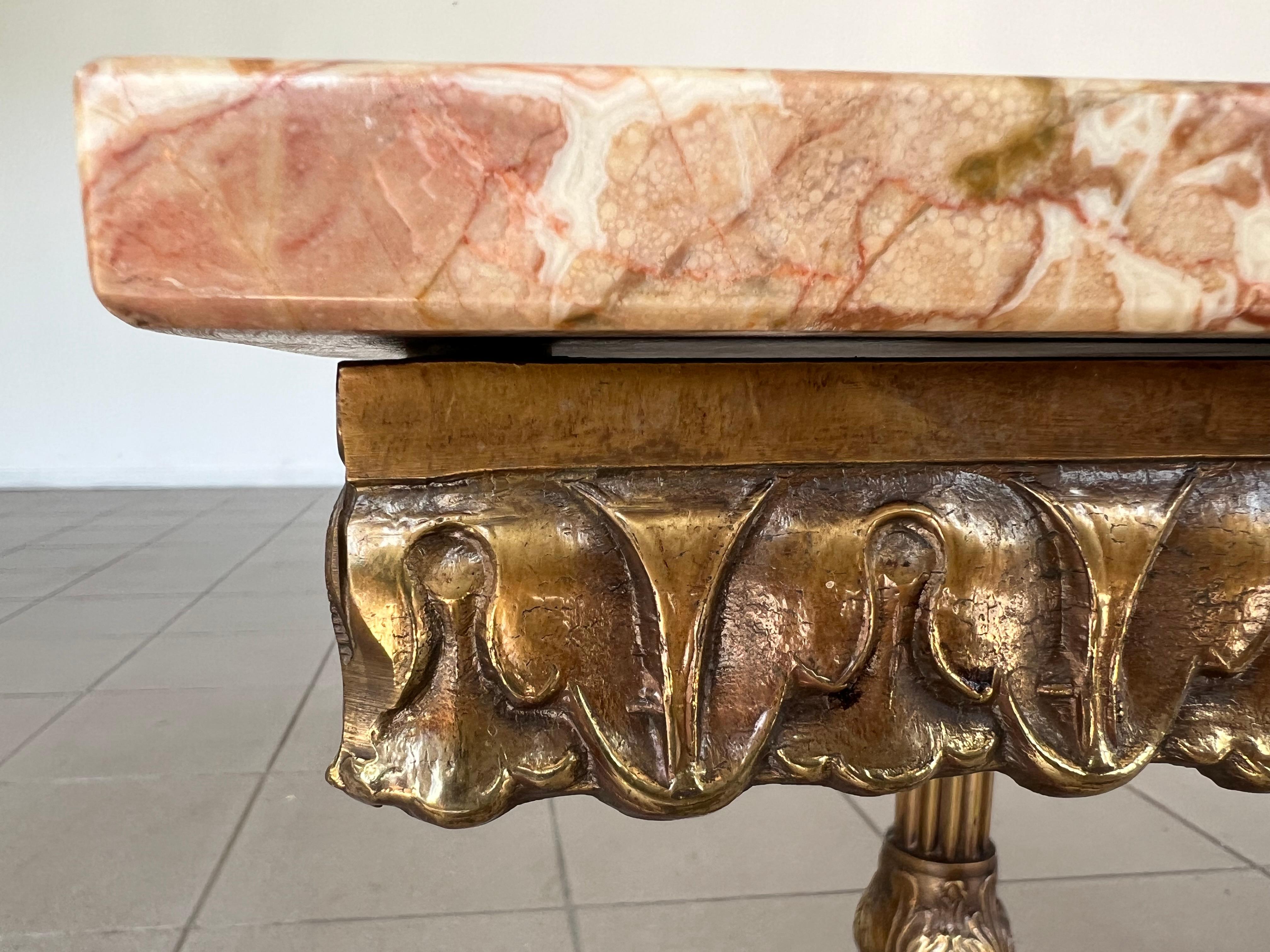 French Provincial Vintage French Gilt Brass and Marble Coffee Side Table