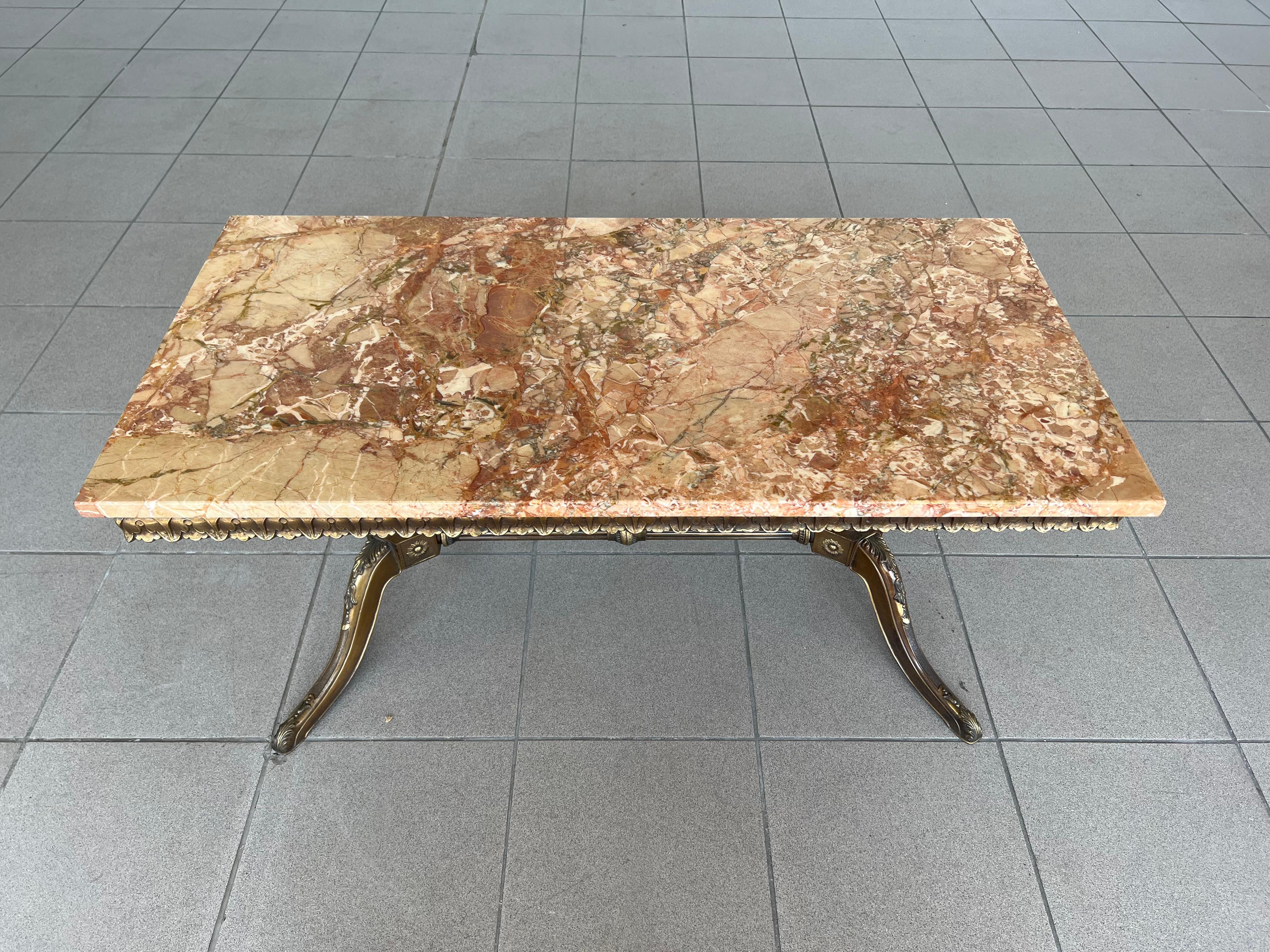 20th Century Vintage French Gilt Brass and Marble Coffee Side Table