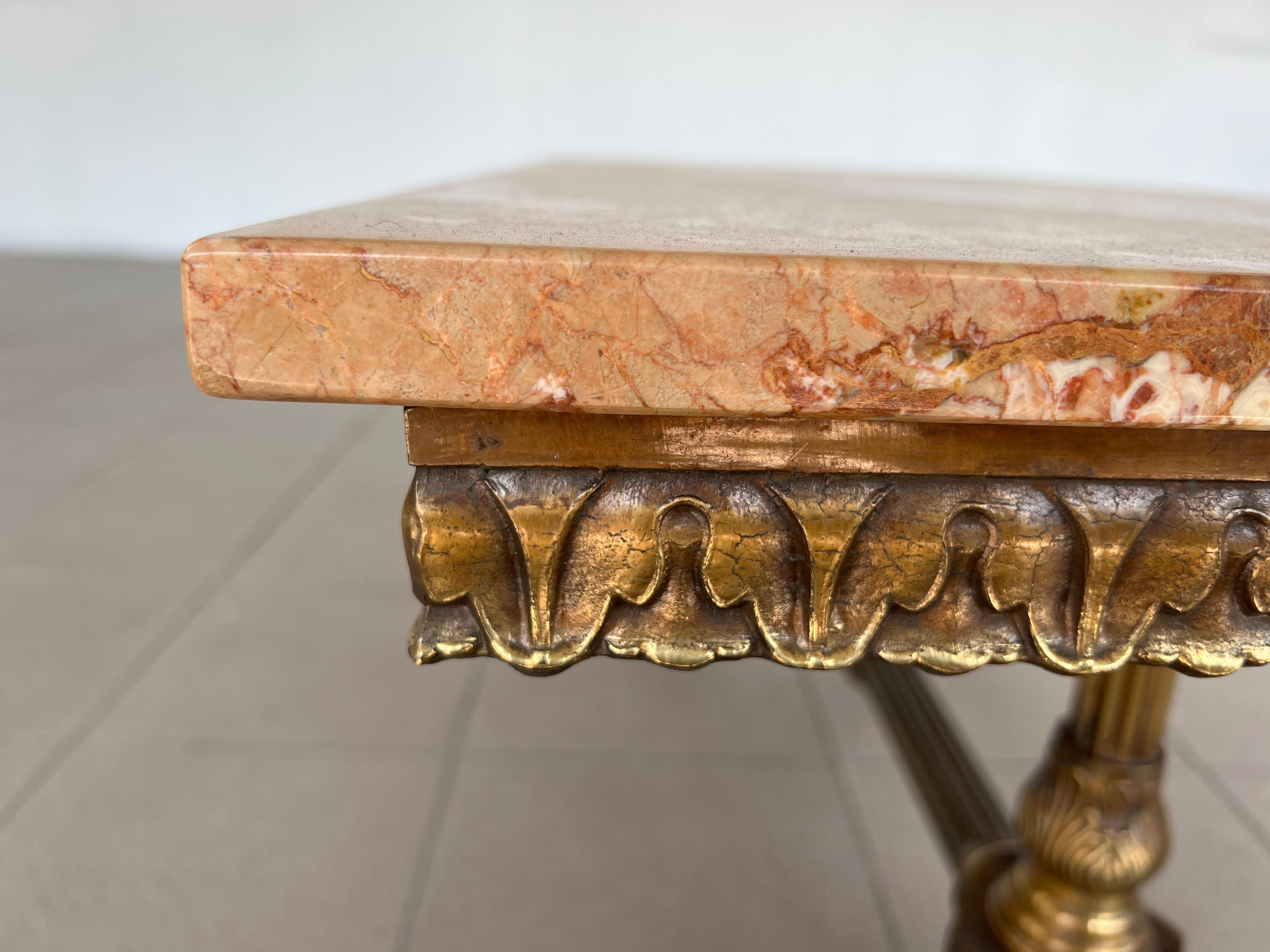 Vintage French Gilt Brass and Marble Coffee Side Table 1