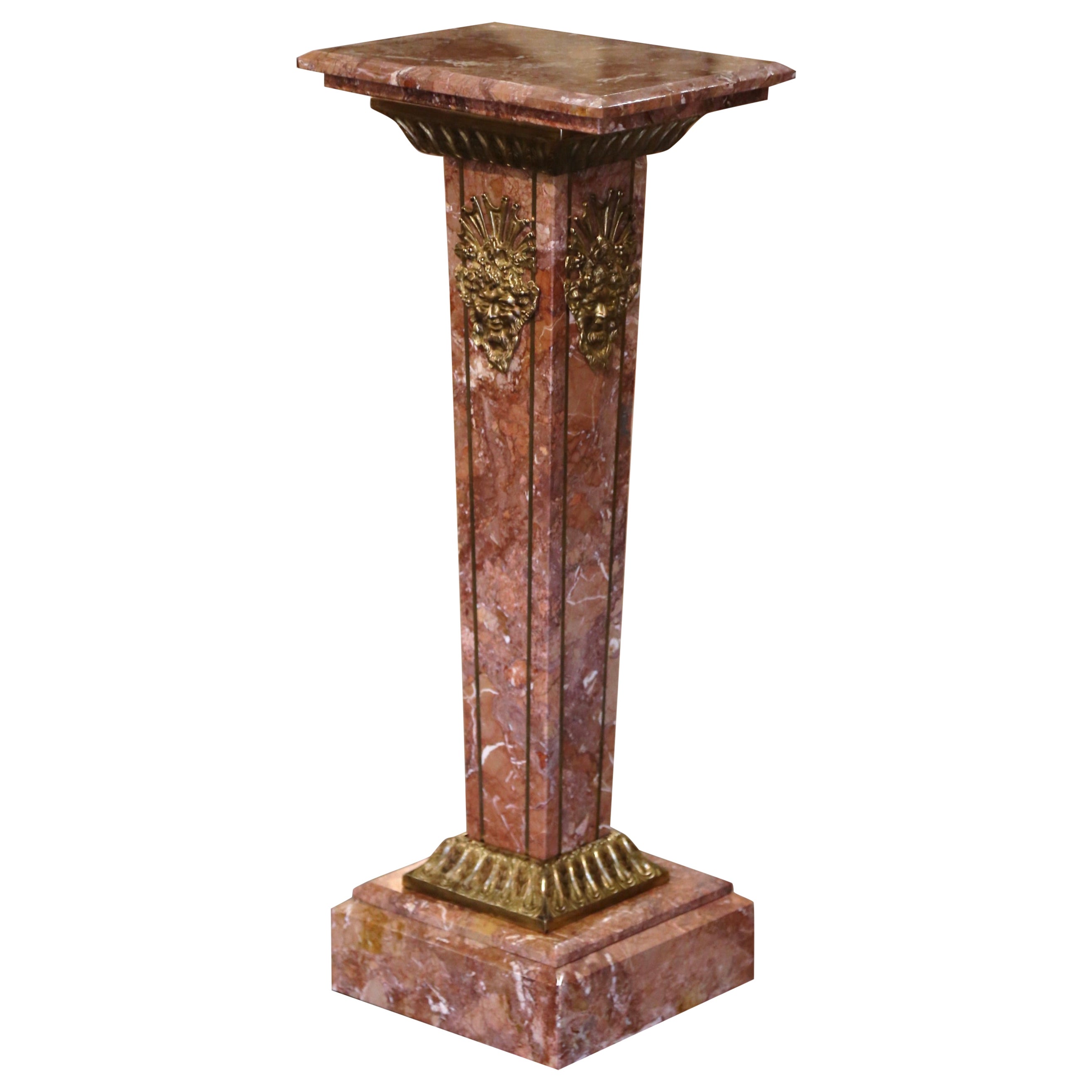 Guéridon "Selette" français vintage en marbre sculpté monté sur bronze doré