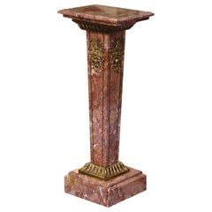 Vintage French Gilt Bronze-Mounted Carved Marble "Selette" Pedestal Table