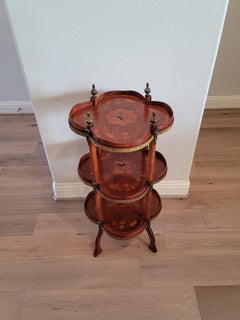 Vintage French Gilt Bronze Mounted Mahogany Marquetry Tiered Etagere Table