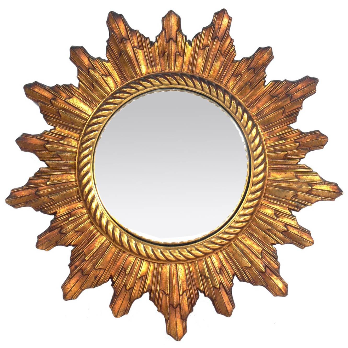 Vintage French Gilt Convex Sunburst Mirror