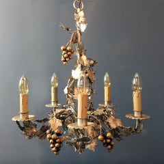 Vintage French Gilt Grape Tole Chandelier