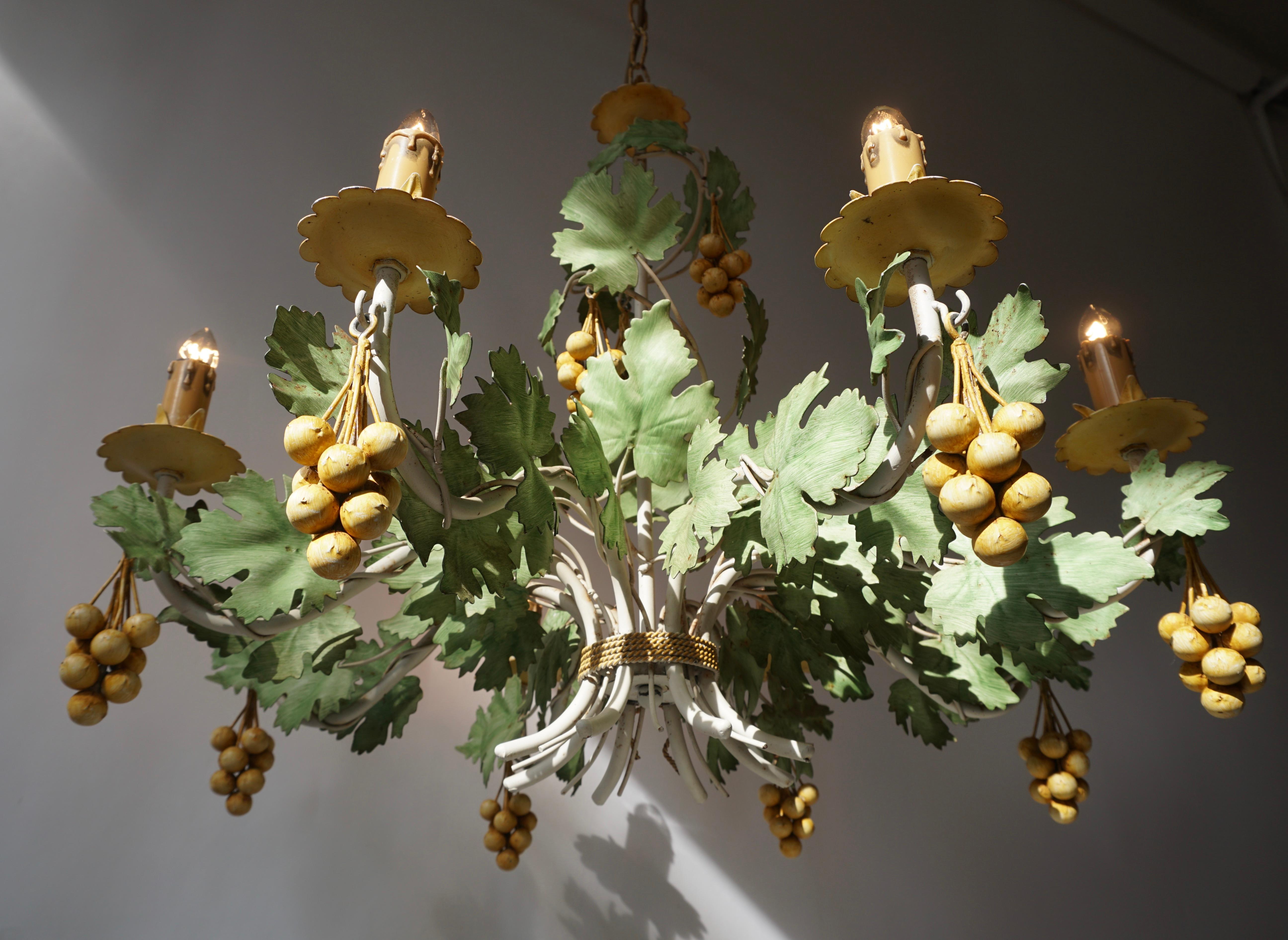 Metal Vintage French Gilt Grape Tole Chandelier