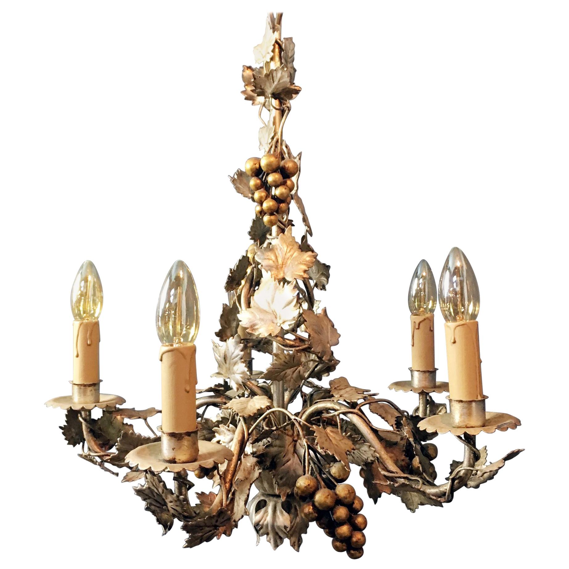 Vintage French Gilt Grape Tole Chandelier