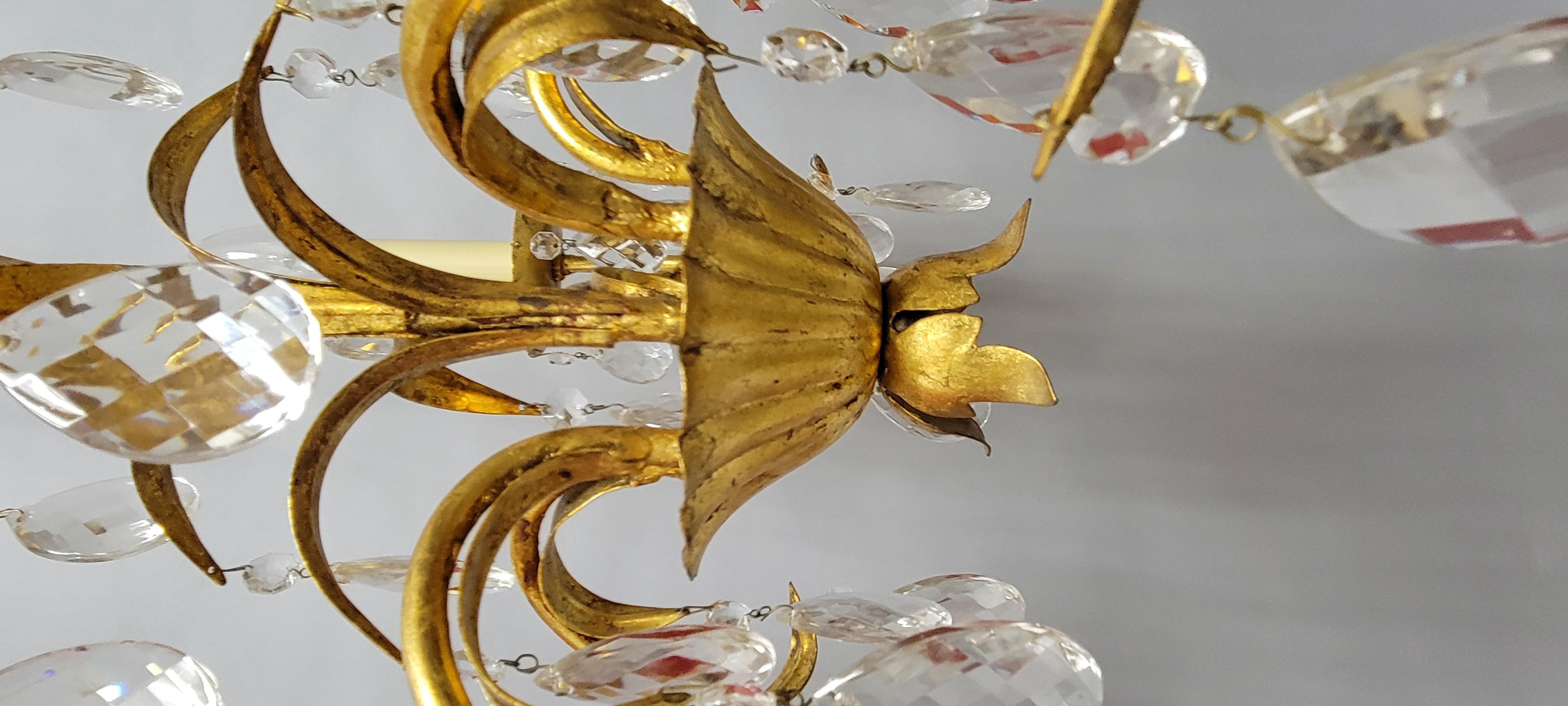 Vintage French Gilt Iron and Crystal Chandelier, 5-Light For Sale 5