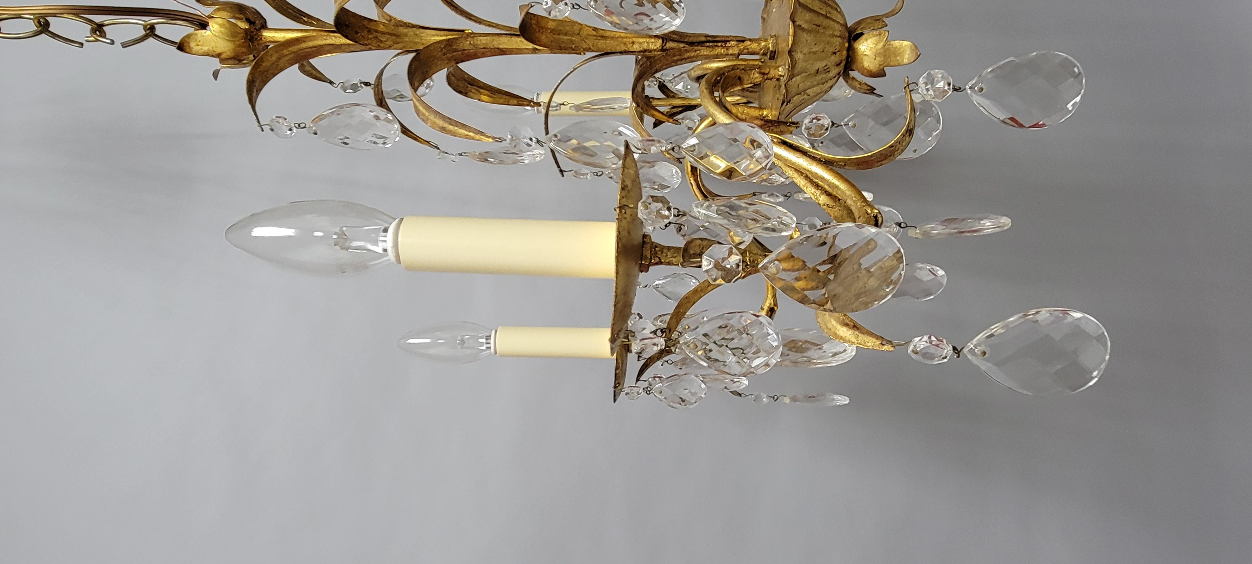 Vintage French Gilt Iron and Crystal Chandelier, 5-Light For Sale 6