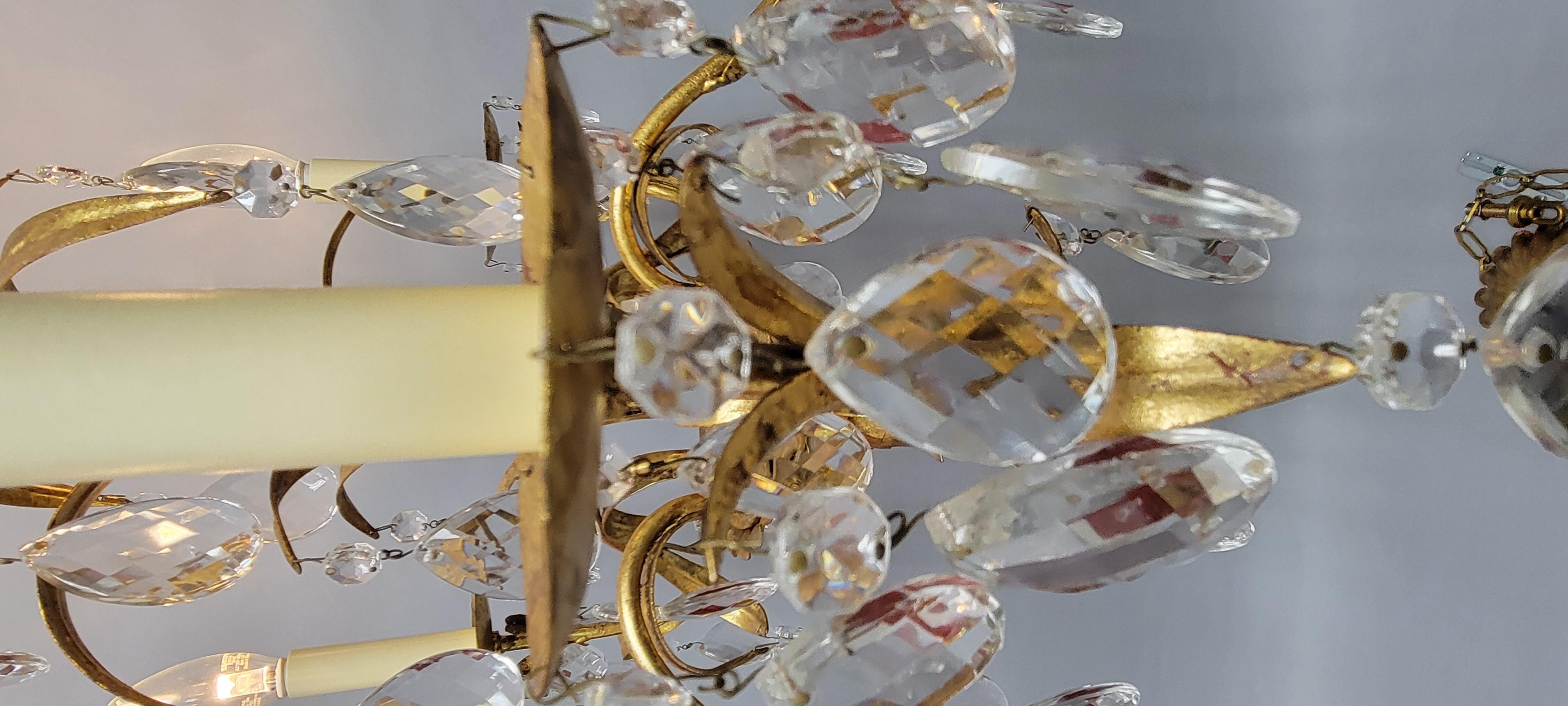 Unknown Vintage French Gilt Iron and Crystal Chandelier, 5-Light For Sale