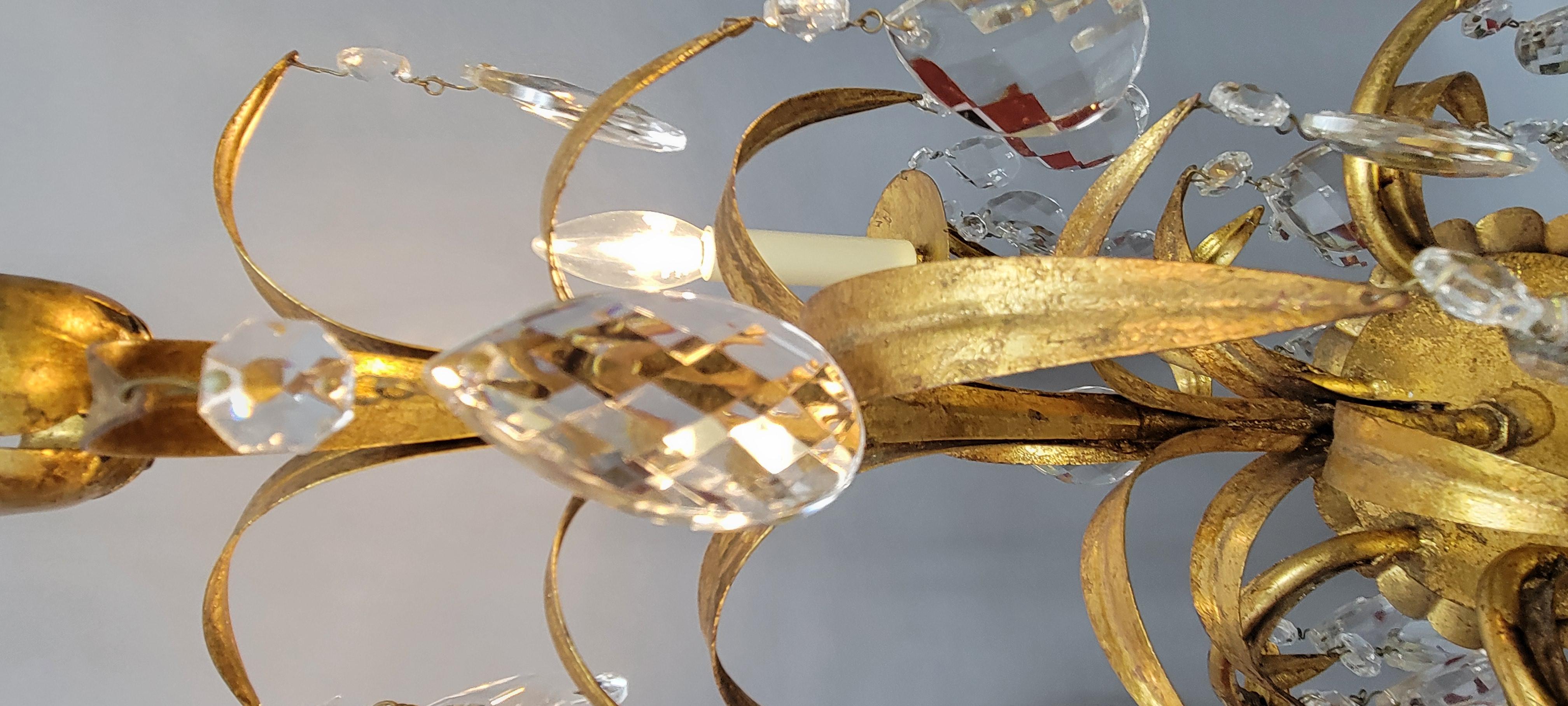 Vintage French Gilt Iron and Crystal Chandelier, 5-Light For Sale 1