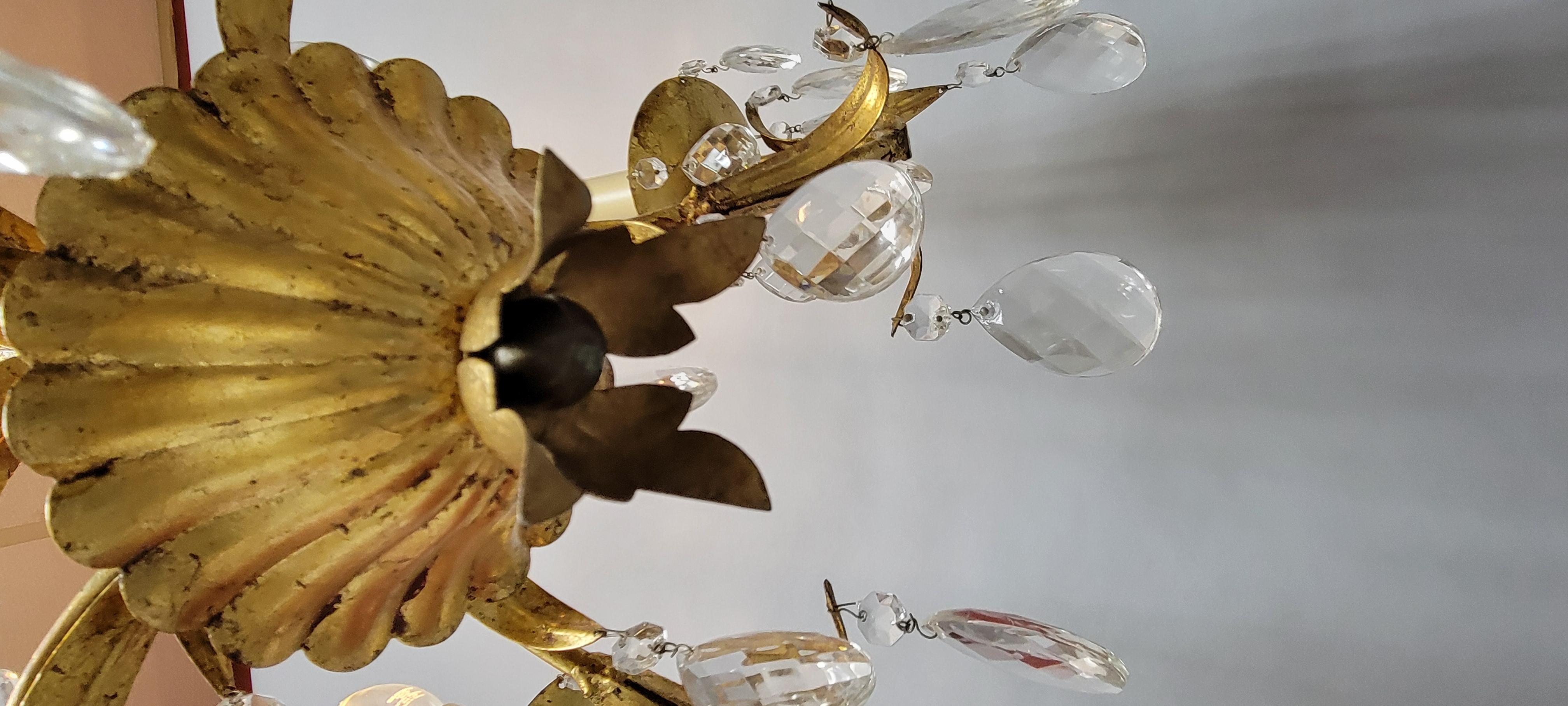 Vintage French Gilt Iron and Crystal Chandelier, 5-Light For Sale 3