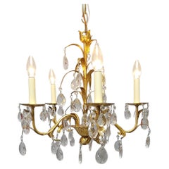 Vintage French Gilt Iron and Crystal Chandelier, 5-Light