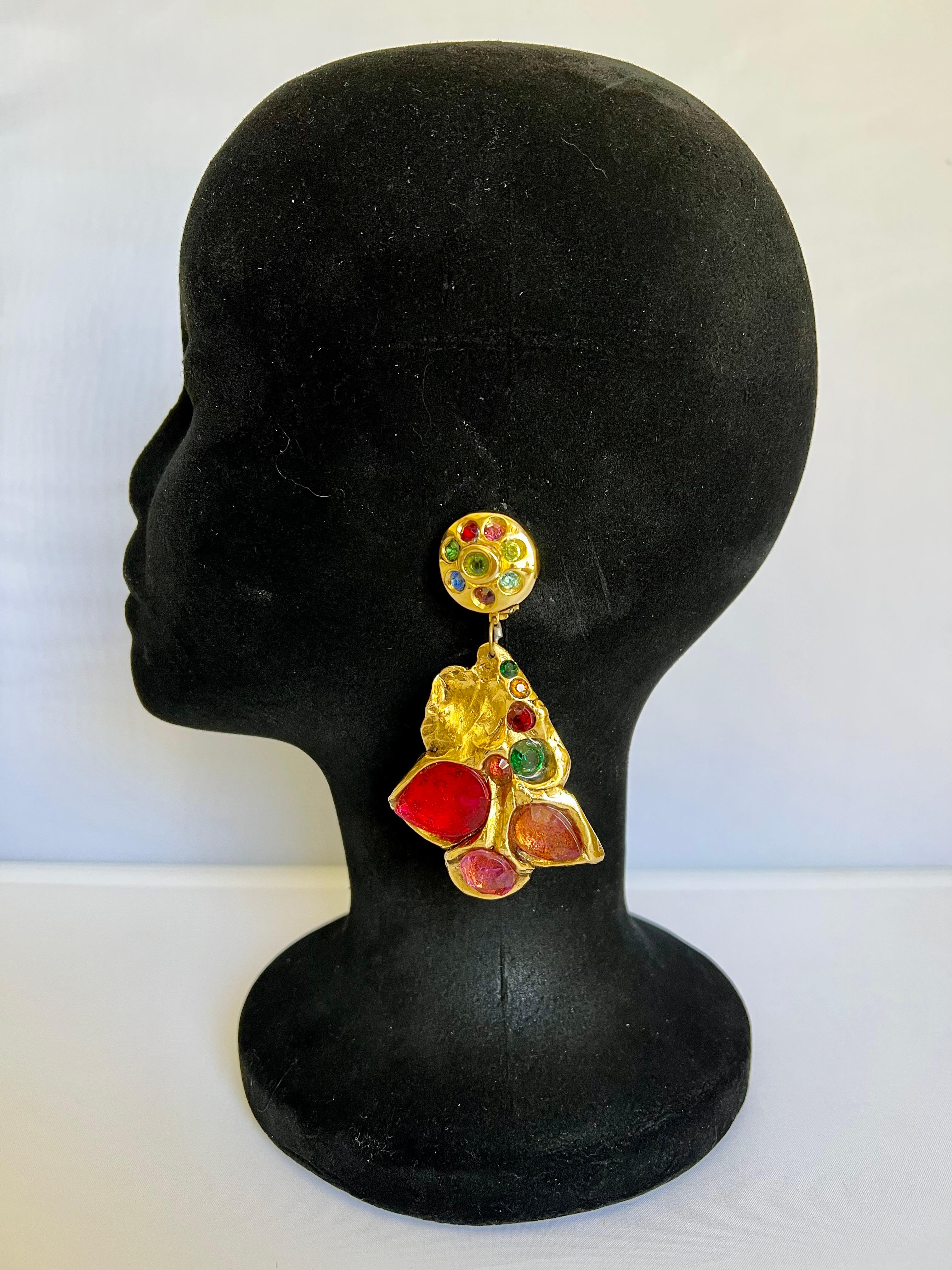 Vintage Französisch vergoldet Jewel baumeln Ohrringe  (Kunsthandwerker*in) im Angebot