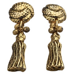 Vintage French Gilt Knotted Tassel Dangling Earrings