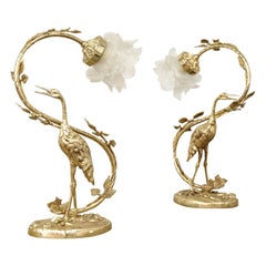 Used French Gilt Lamps, Storks, Hollywood Regency, Mid-20th Century, Pair