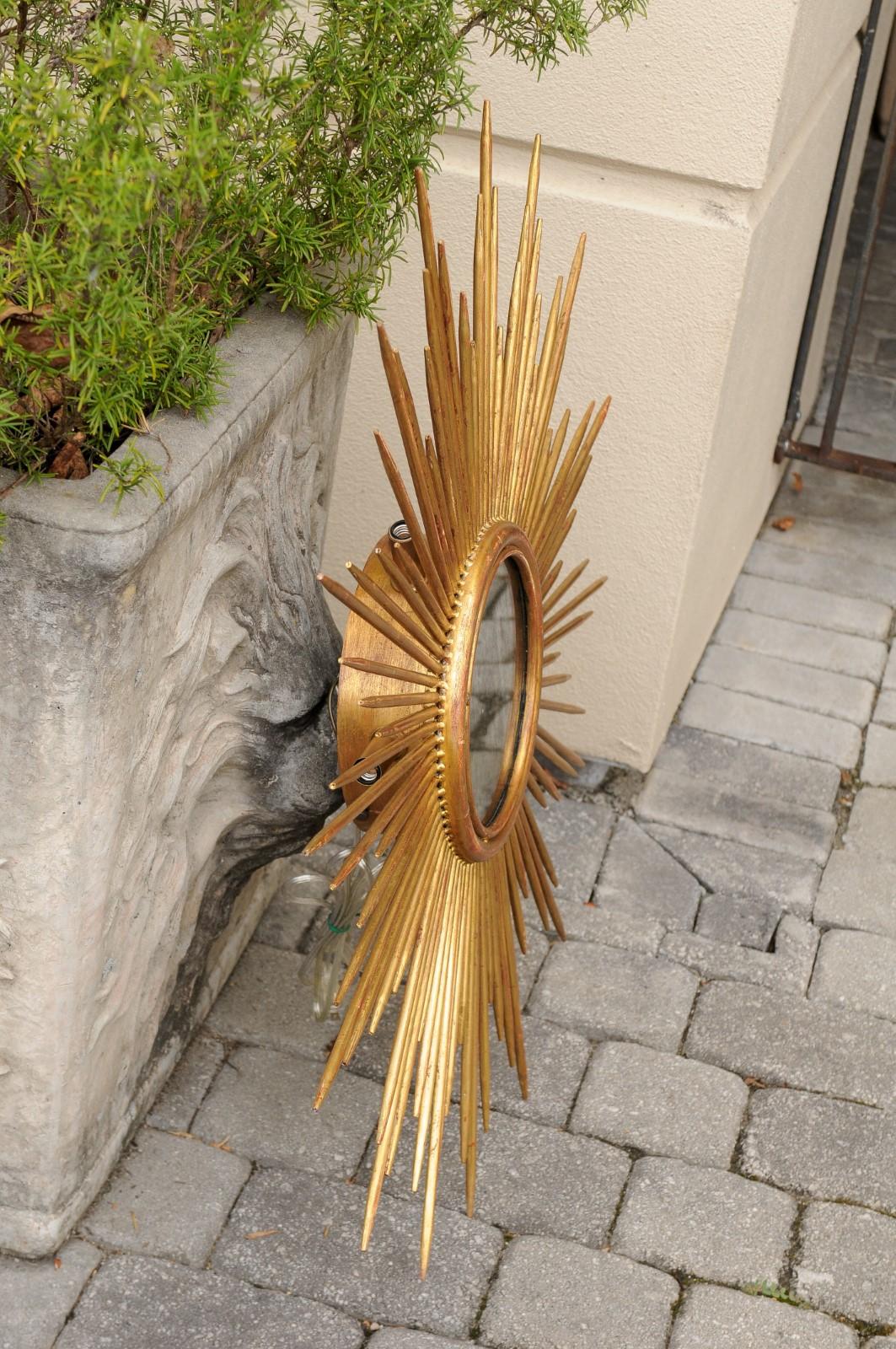 Vintage French Gilt Metal Sunburst Flush Mount Light Fixture from the 1950s For Sale 4