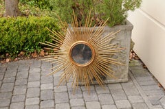 Vintage French Gilt Metal Sunburst Flush Mount Light Fixture from the 1950s