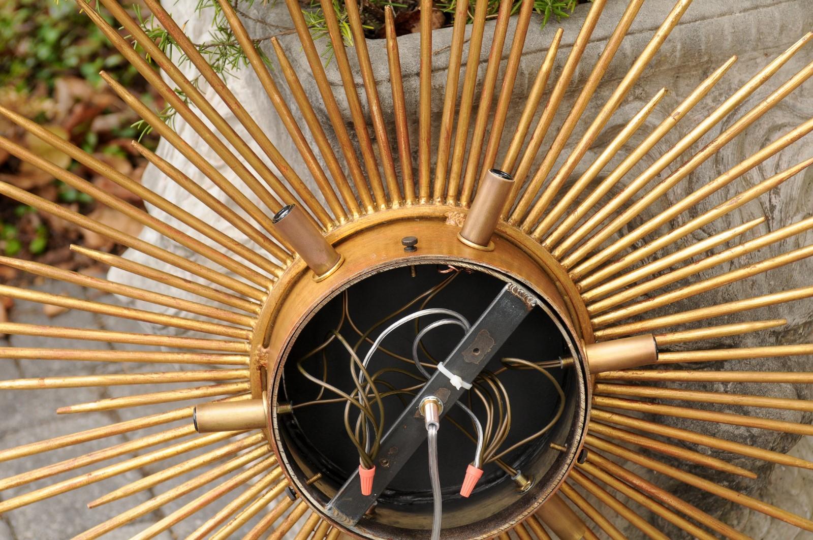 Vintage French Gilt Metal Sunburst Flush Mount Light Fixture from the 1950s For Sale 2