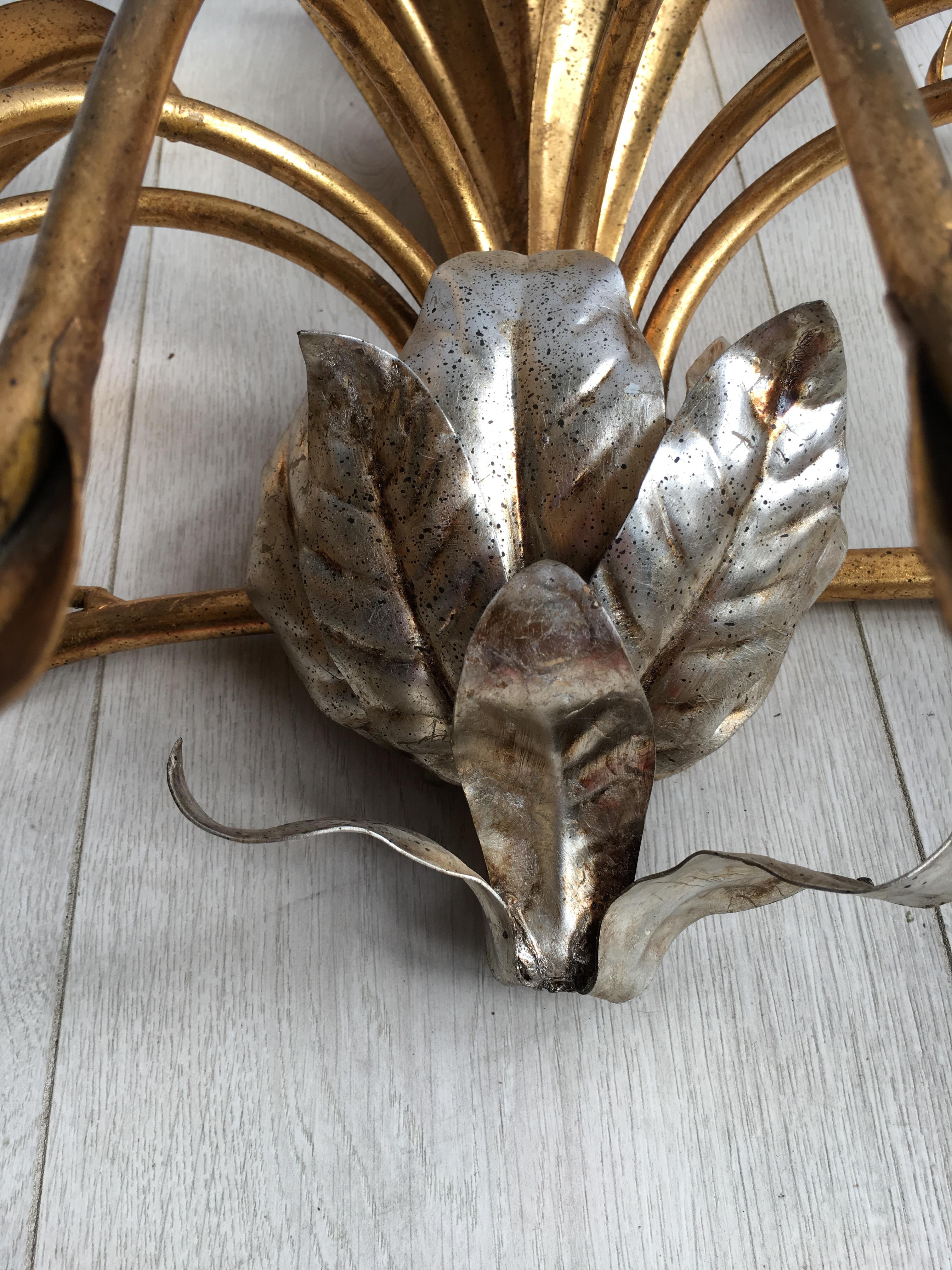 Vintage French Gilt Metal Wall Sconce or Light In Fair Condition For Sale In Copthorne, GB