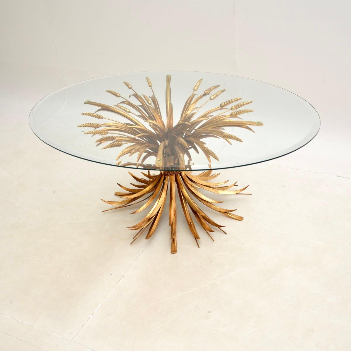 Mid-Century Modern Vintage French Gilt Metal Wheat Sheaf Coffee Table