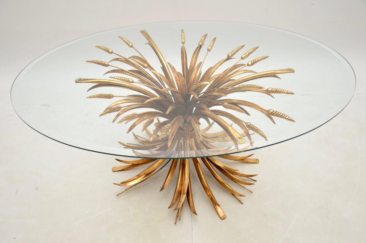 Mid-20th Century Vintage French Gilt Metal Wheat Sheaf Coffee Table
