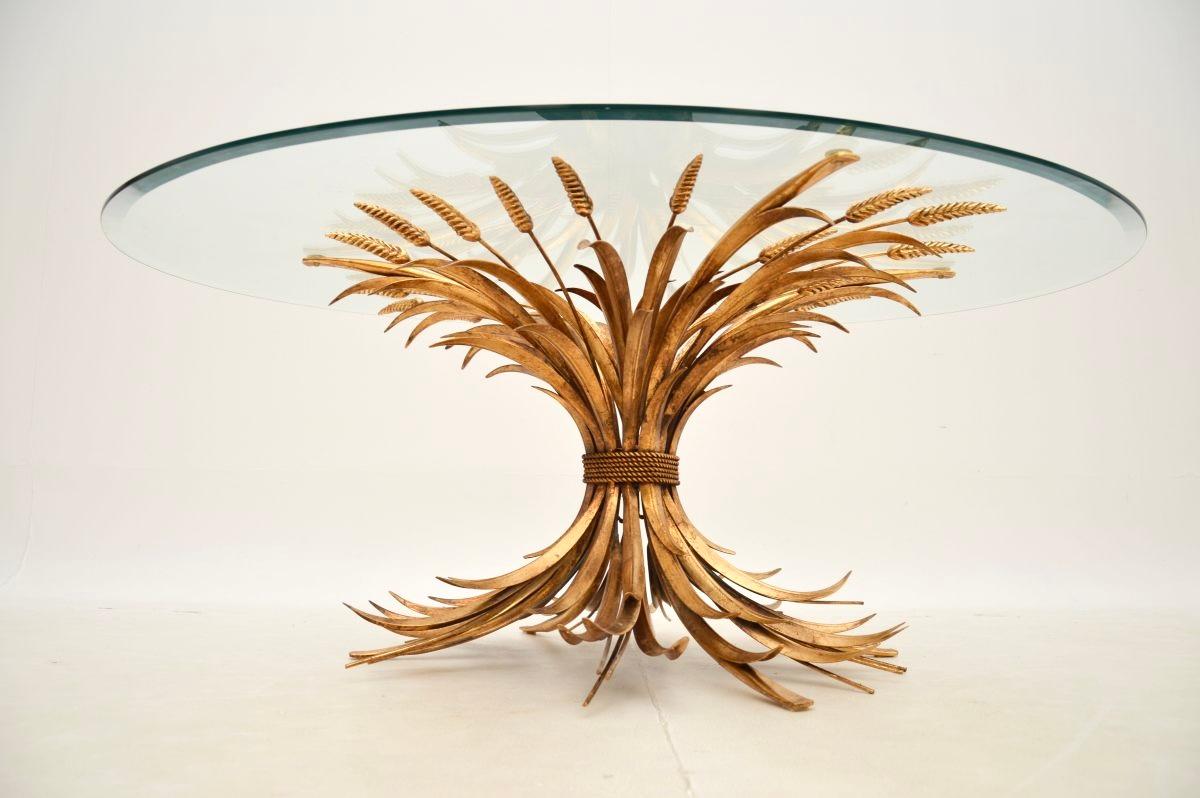 Vintage French Gilt Metal Wheat Sheaf Coffee Table 1