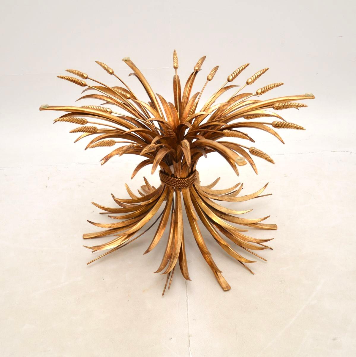 Vintage French Gilt Metal Wheat Sheaf Coffee Table 2