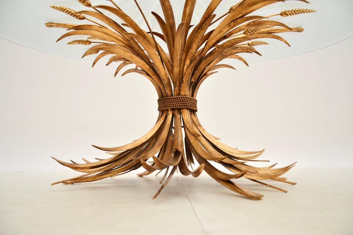Vintage French Gilt Metal Wheat Sheaf Coffee Table 3