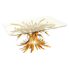 Tavolino da caffè a covoni di grano in metallo dorato francese d'epoca