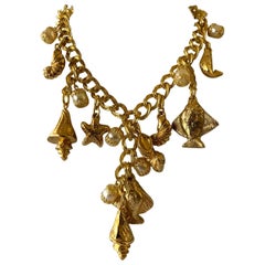 Vintage French Gilt Nautical Pearl Statement Necklace