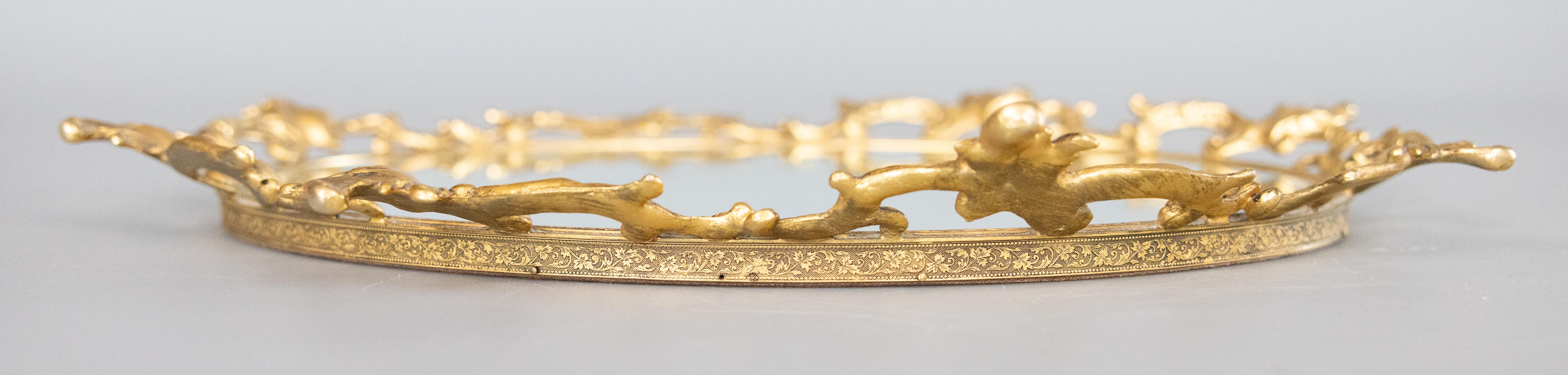 Vintage French Gilt Ormolu Acanthus Leaf Mirror Vanity Tray, circa 1950 1