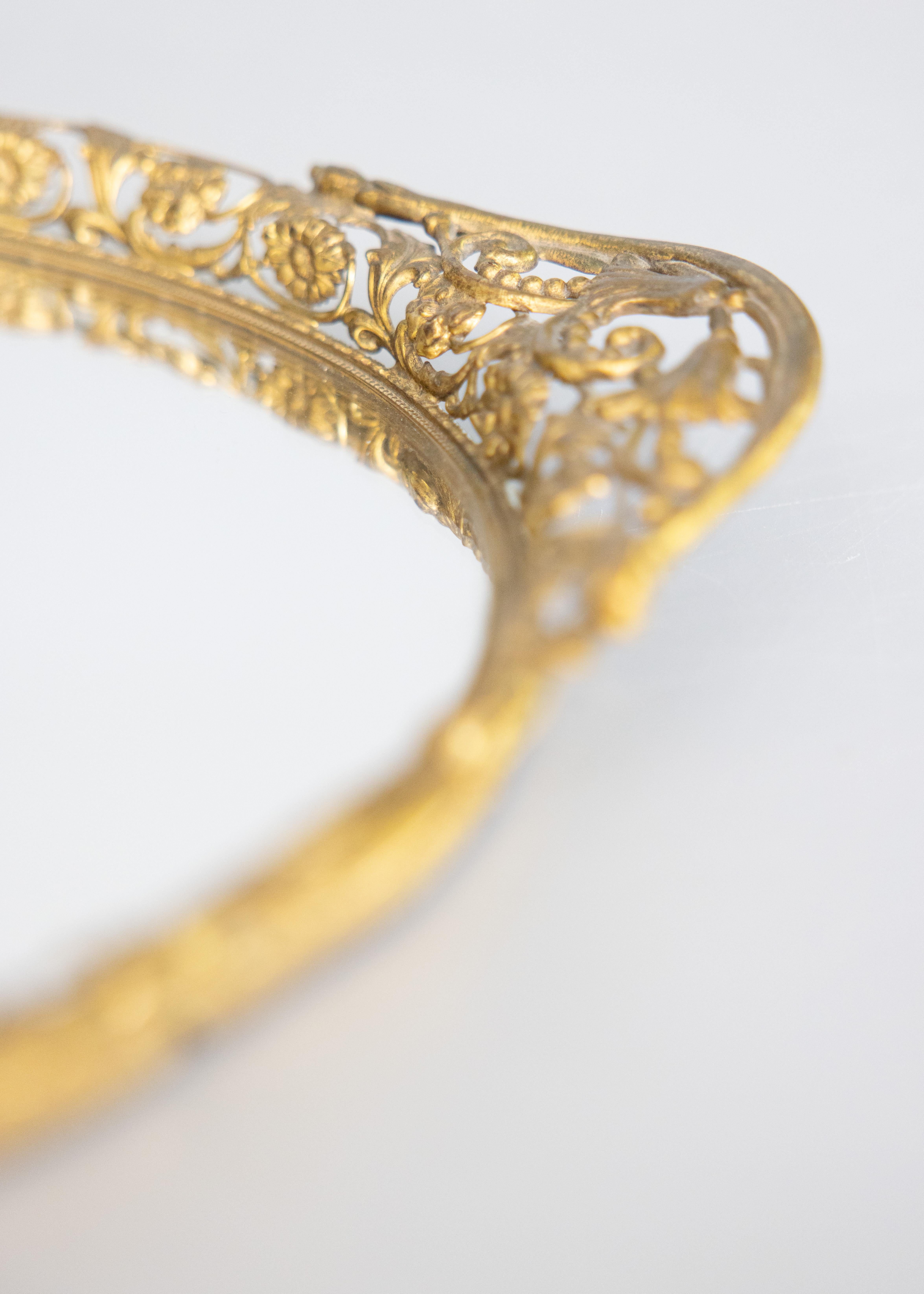 Vide-poches à miroir en bronze doré, circa 1950 Bon état - En vente à Pearland, TX