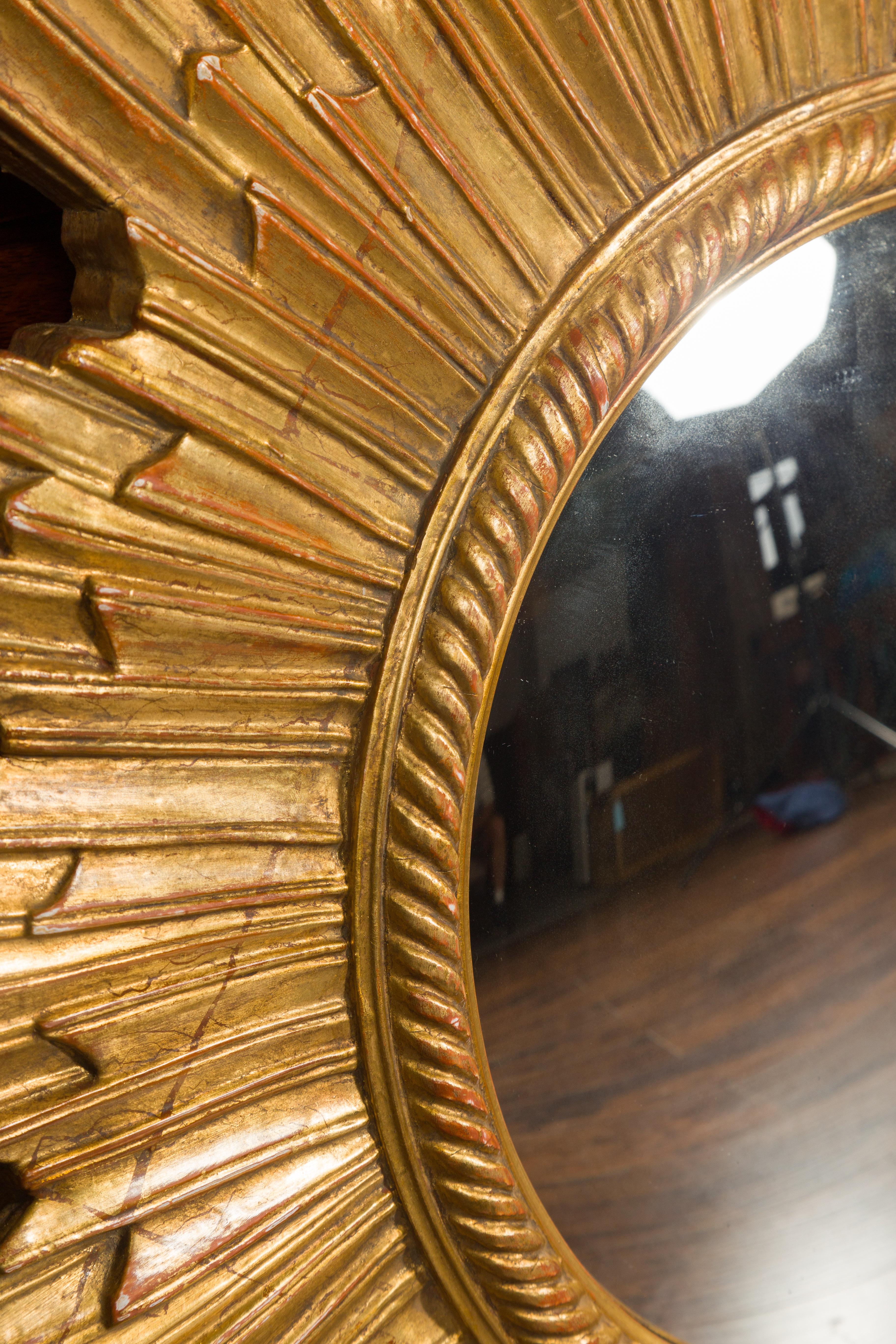 Vintage French Gilt Sunburst with Convex Mirror and Twisted Motifs, circa 1960 4