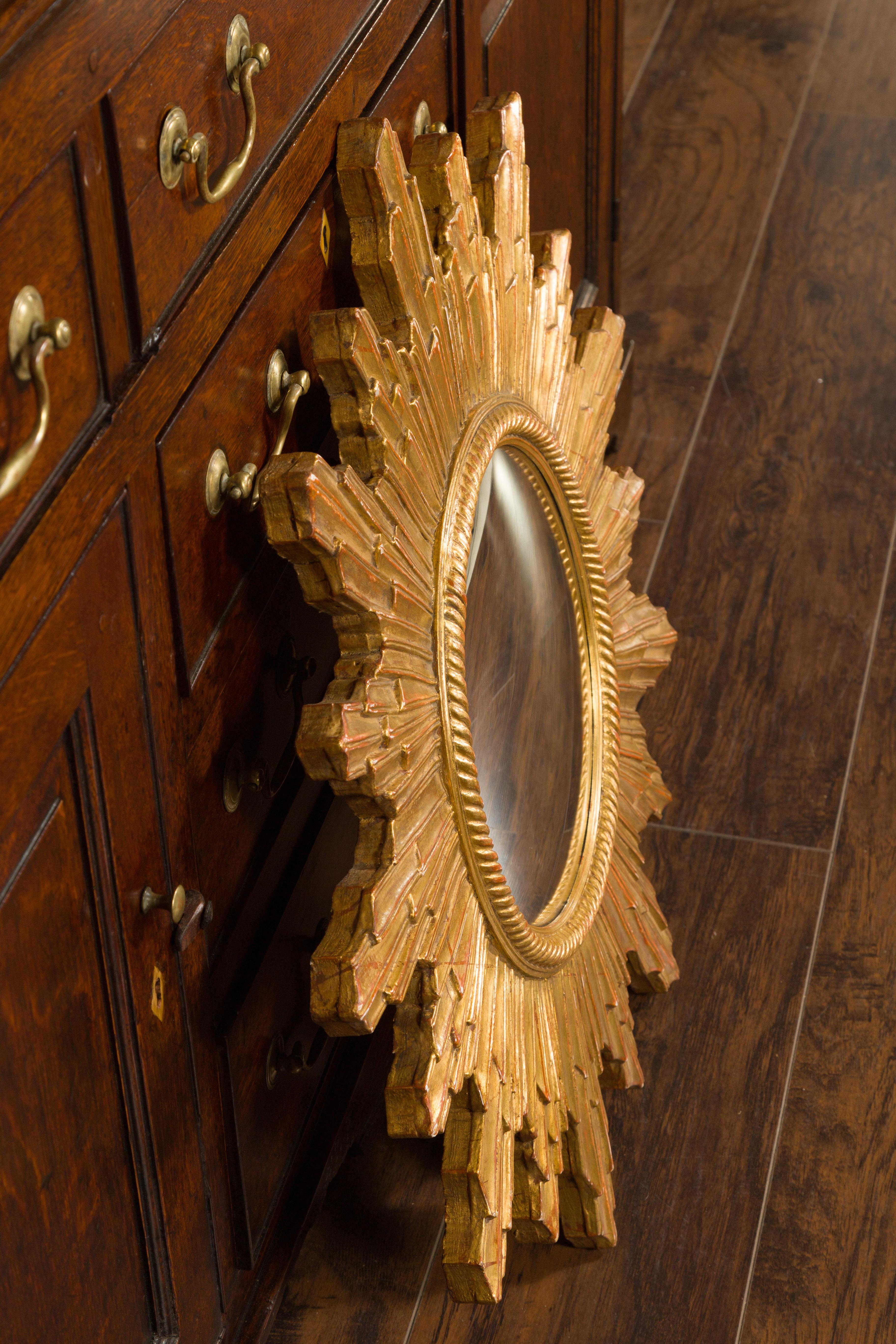 Vintage French Gilt Sunburst with Convex Mirror and Twisted Motifs, circa 1960 5