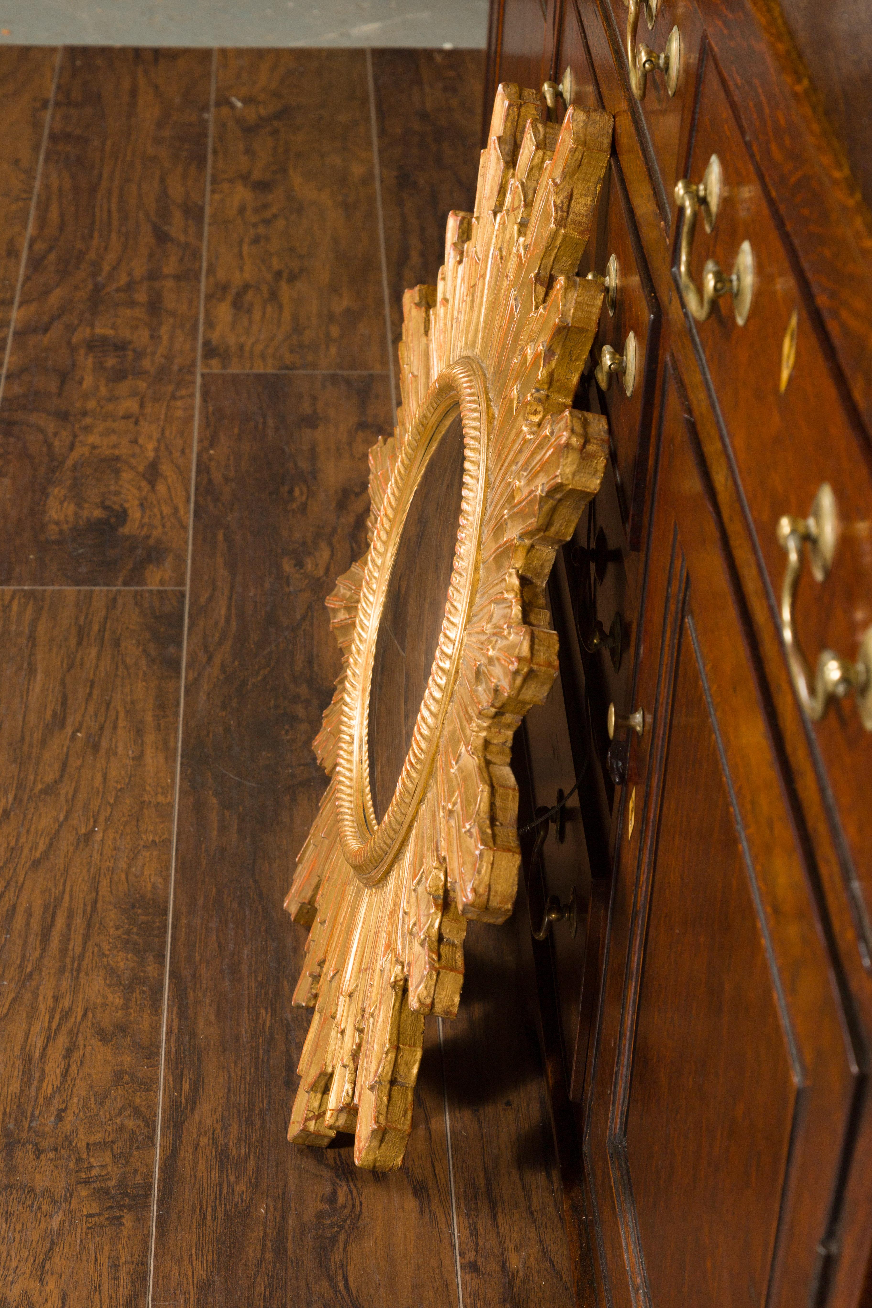 Vintage French Gilt Sunburst with Convex Mirror and Twisted Motifs, circa 1960 6