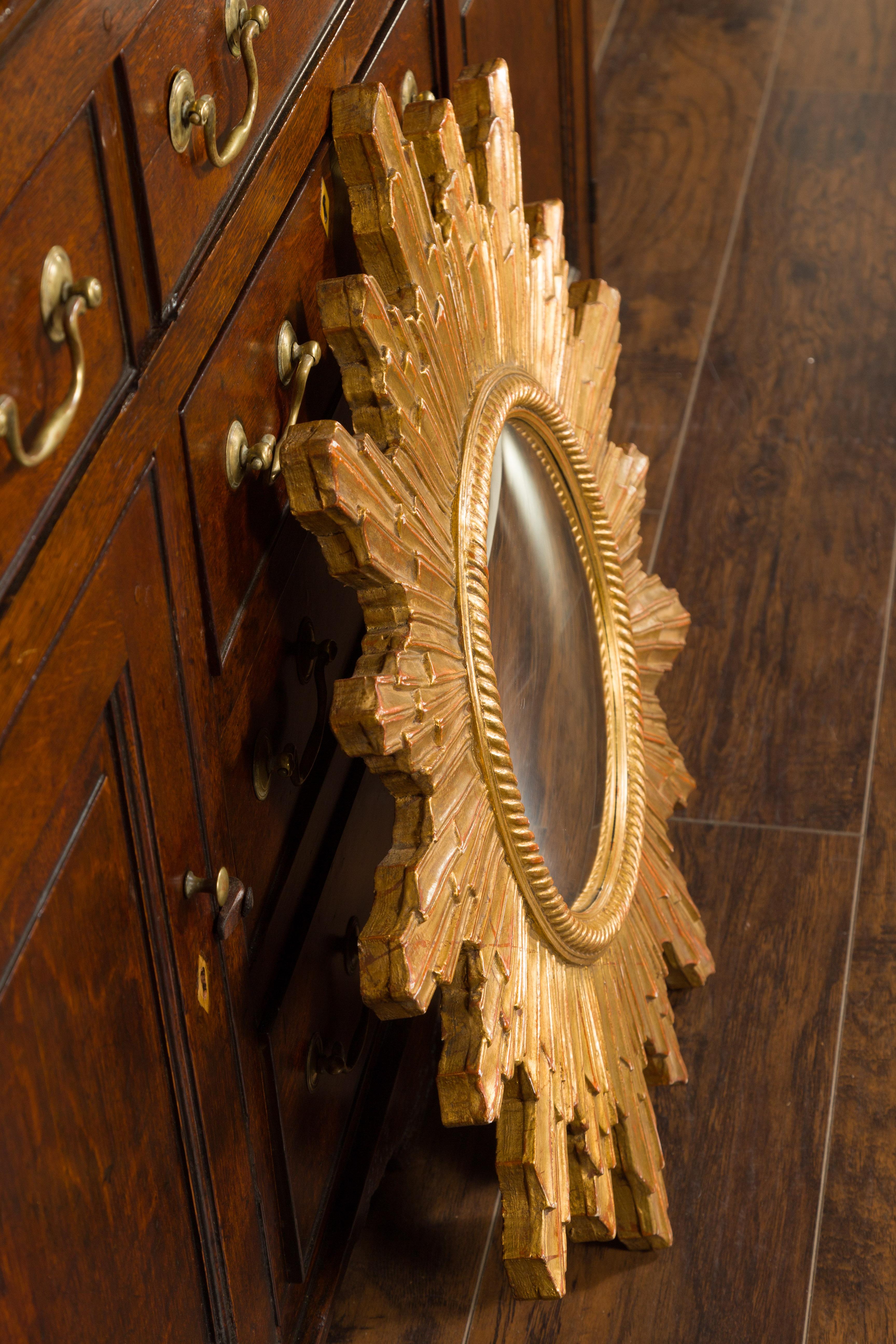 Vintage French Gilt Sunburst with Convex Mirror and Twisted Motifs, circa 1960 8