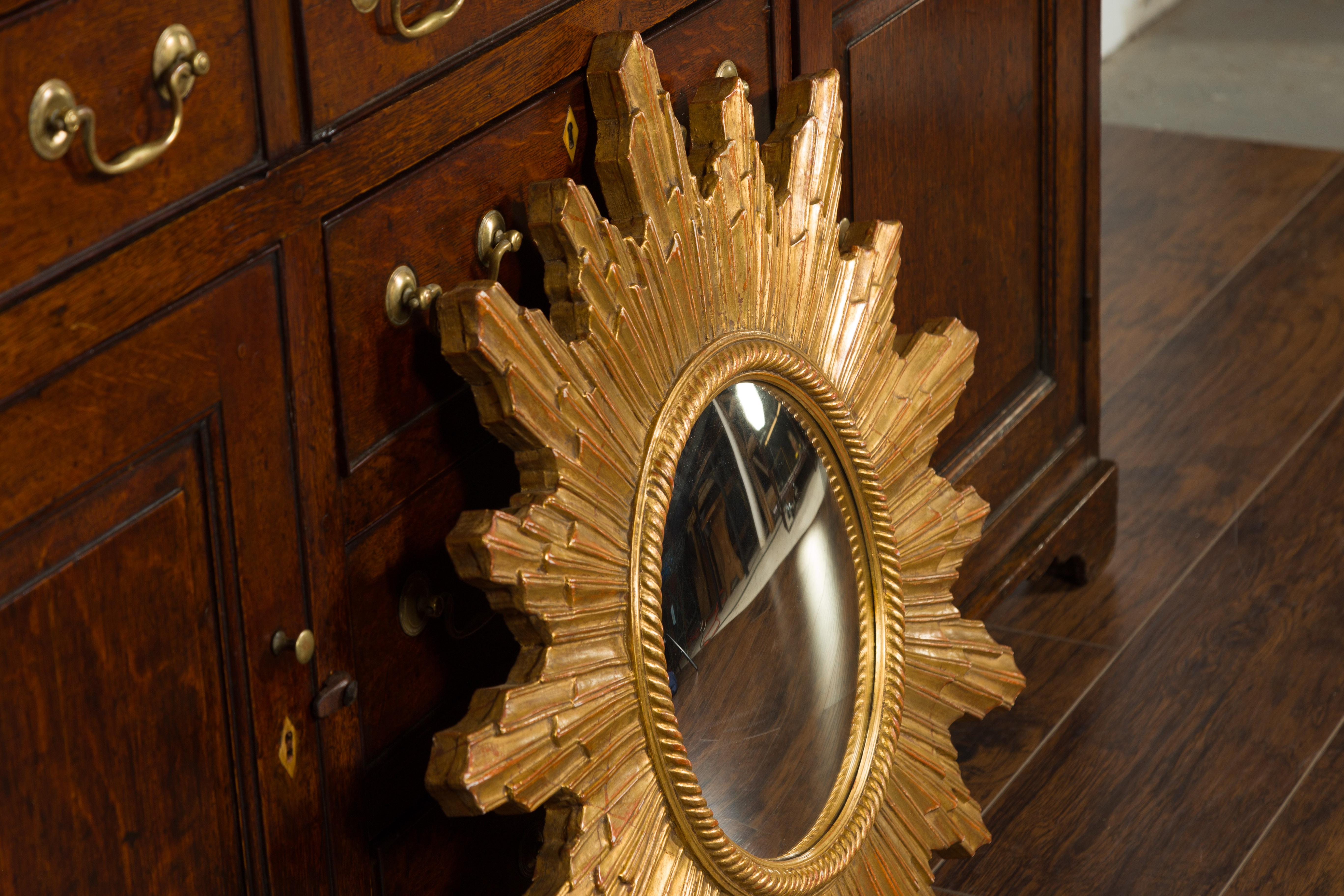 Vintage French Gilt Sunburst with Convex Mirror and Twisted Motifs, circa 1960 9