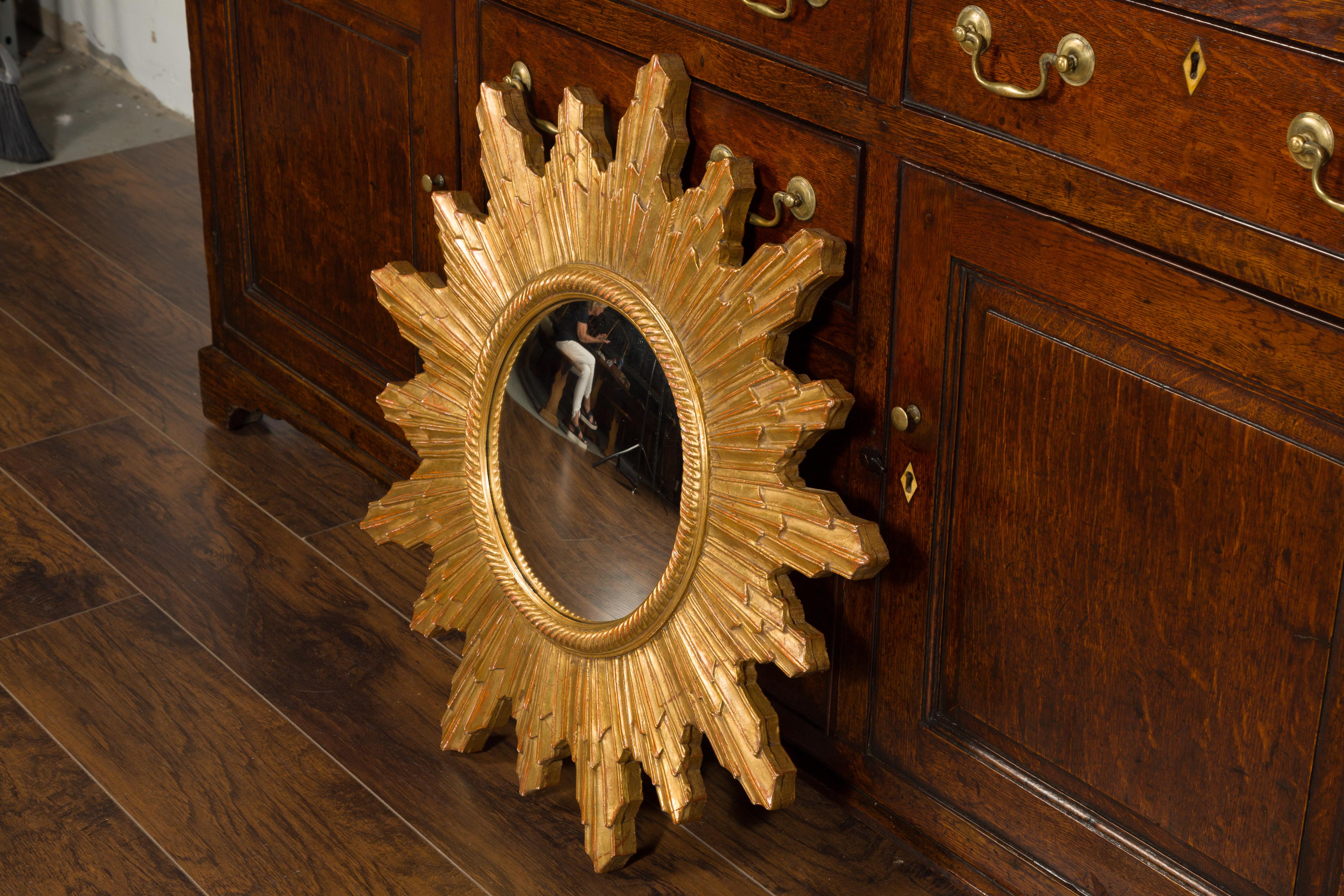 Vintage French Gilt Sunburst with Convex Mirror and Twisted Motifs, circa 1960 In Good Condition In Atlanta, GA