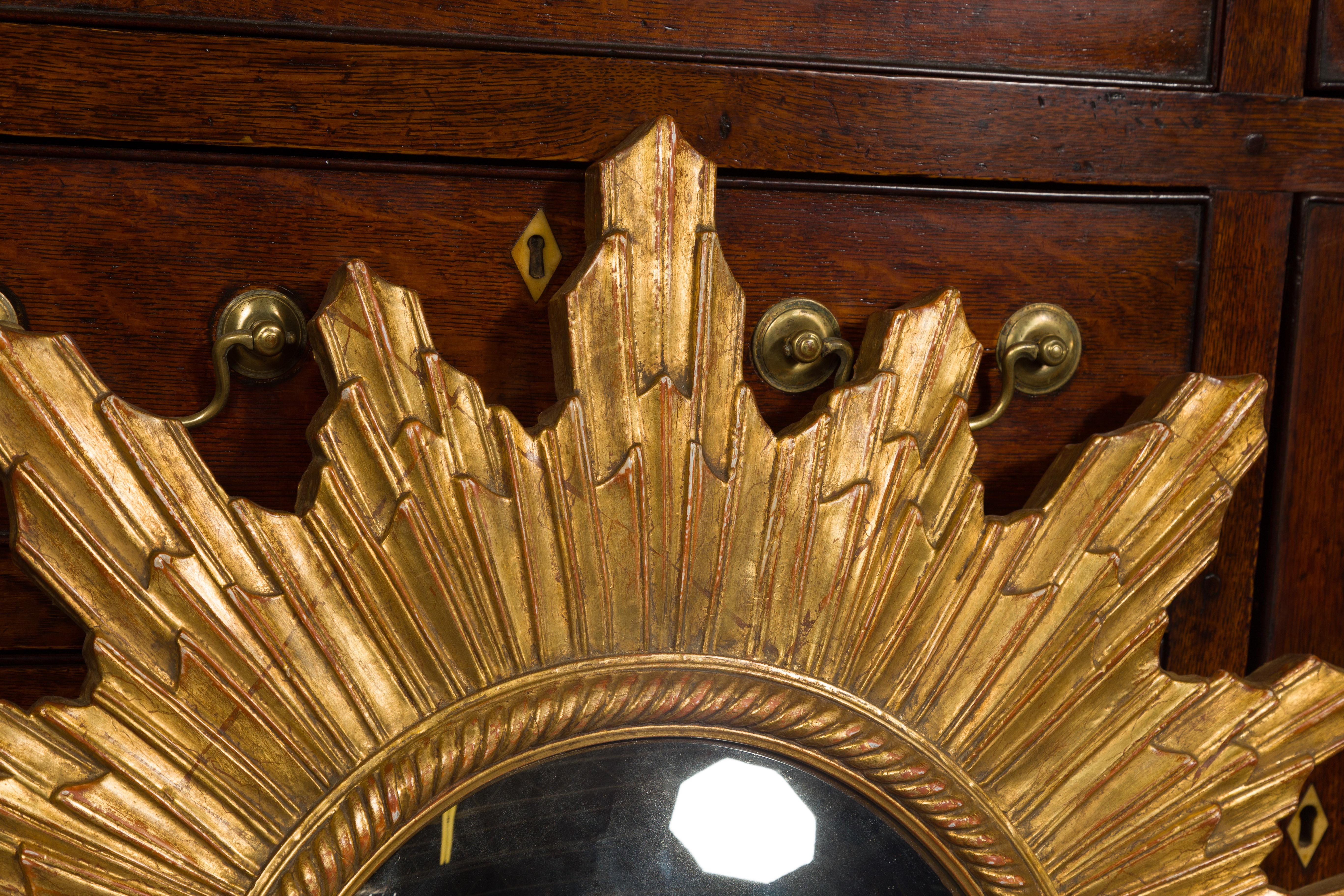 20th Century Vintage French Gilt Sunburst with Convex Mirror and Twisted Motifs, circa 1960