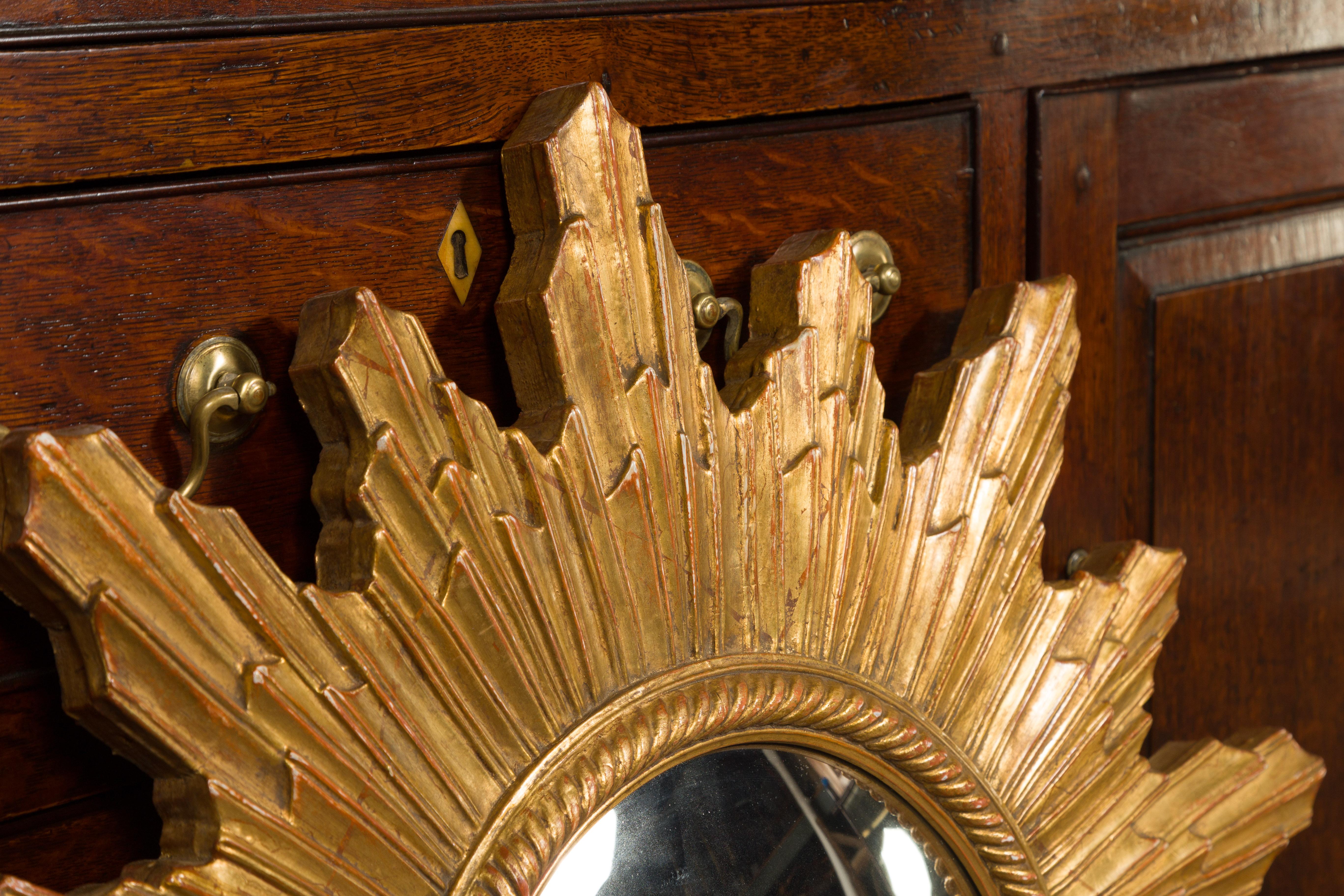 Vintage French Gilt Sunburst with Convex Mirror and Twisted Motifs, circa 1960 1