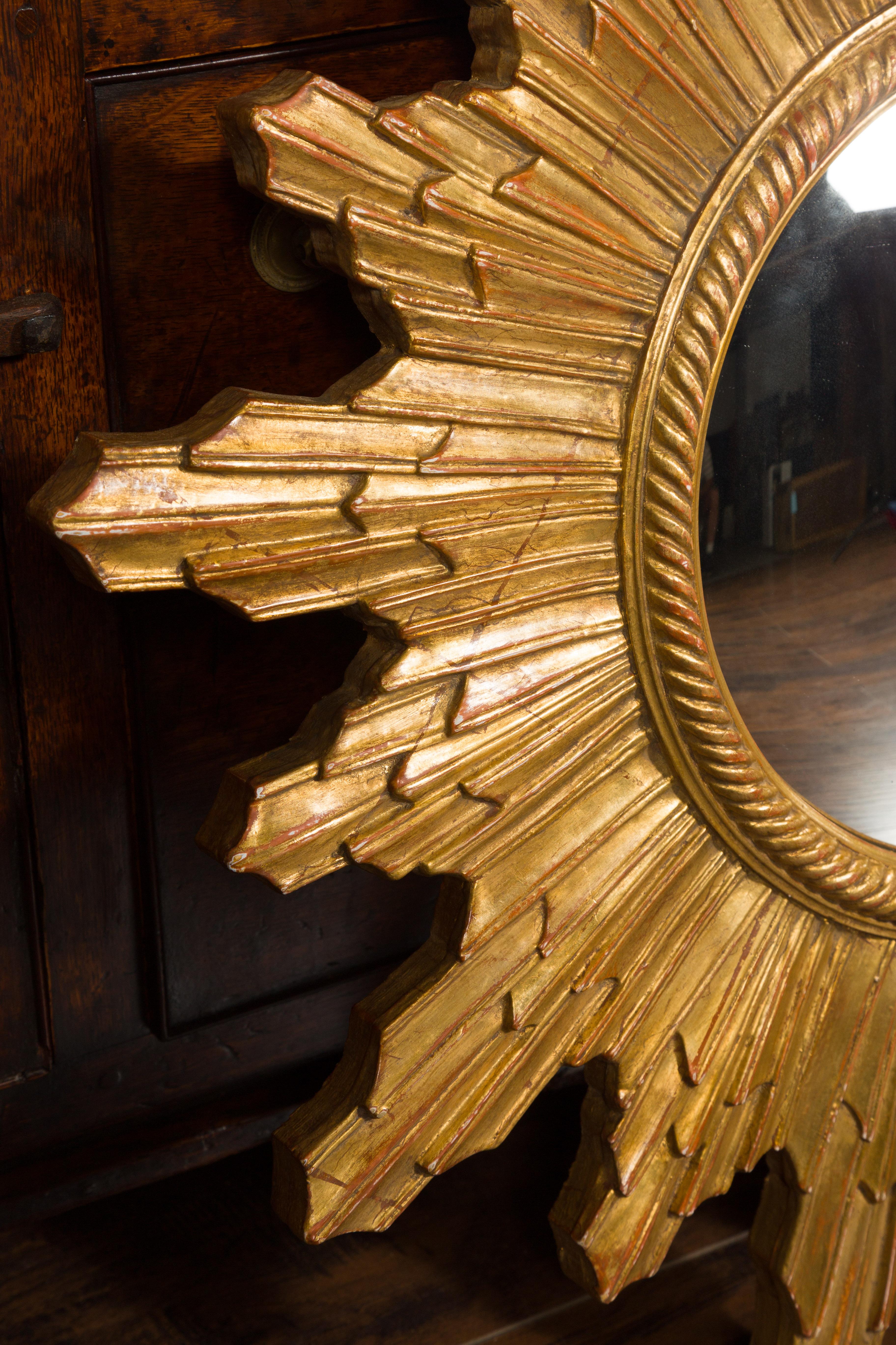 Vintage French Gilt Sunburst with Convex Mirror and Twisted Motifs, circa 1960 2