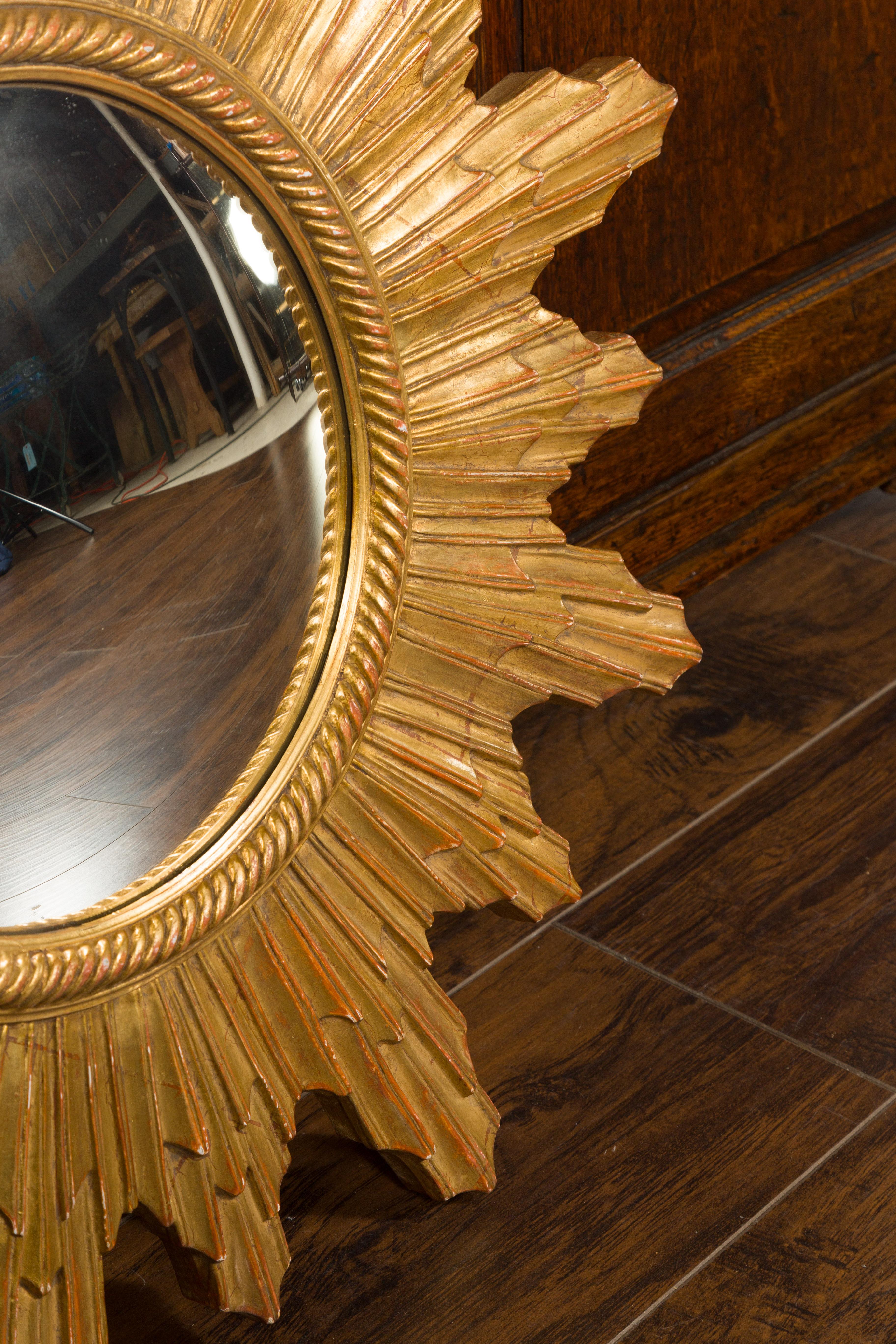 Vintage French Gilt Sunburst with Convex Mirror and Twisted Motifs, circa 1960 3